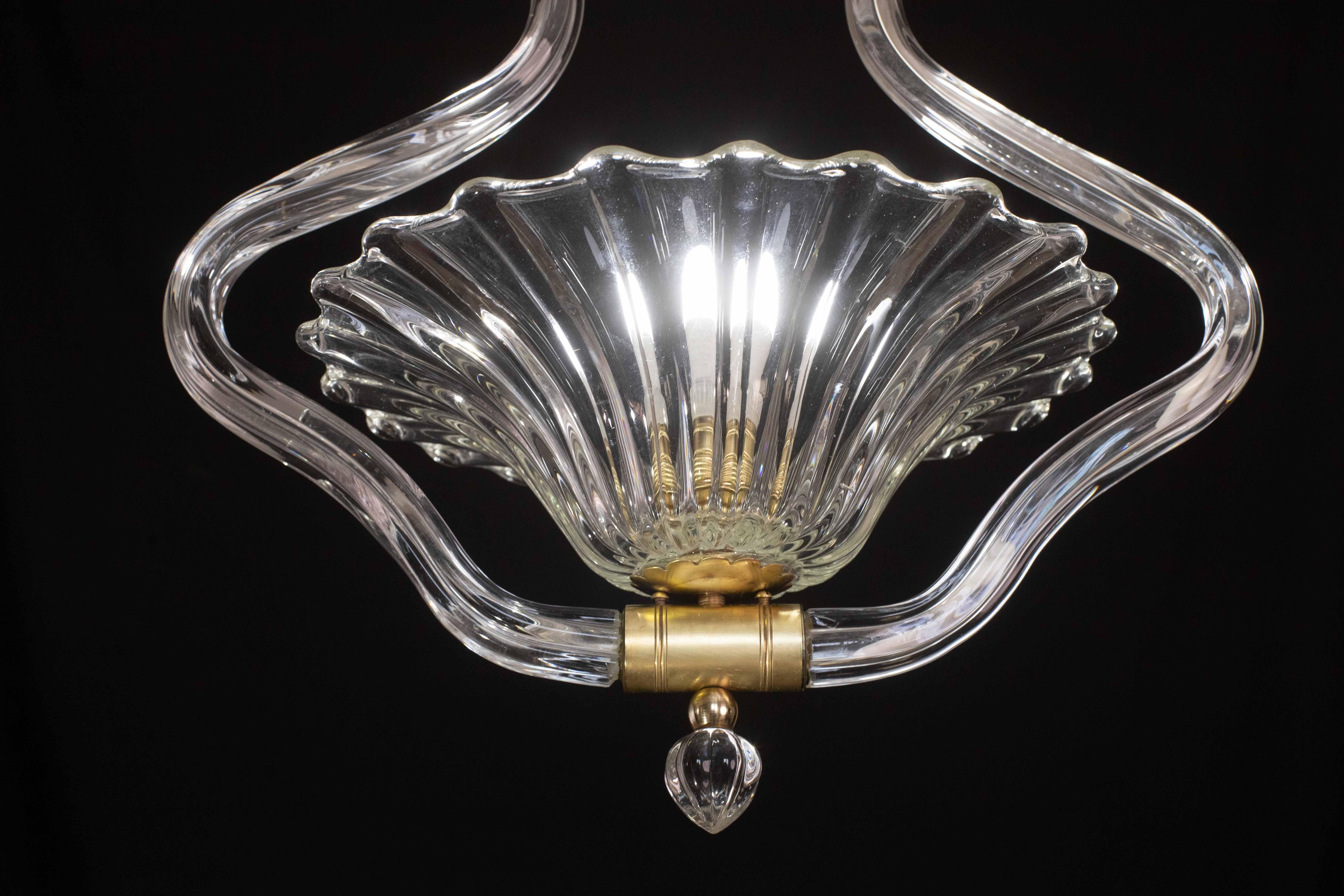 Charmanter Kronleuchter aus dreifarbigem Murano-Glas von Barovier e Toso, 1950er Jahre im Angebot 5