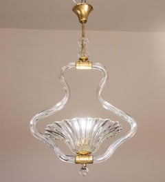 Charming Trasparent Murano Glass Chandelier by Barovier e Toso, 1950s