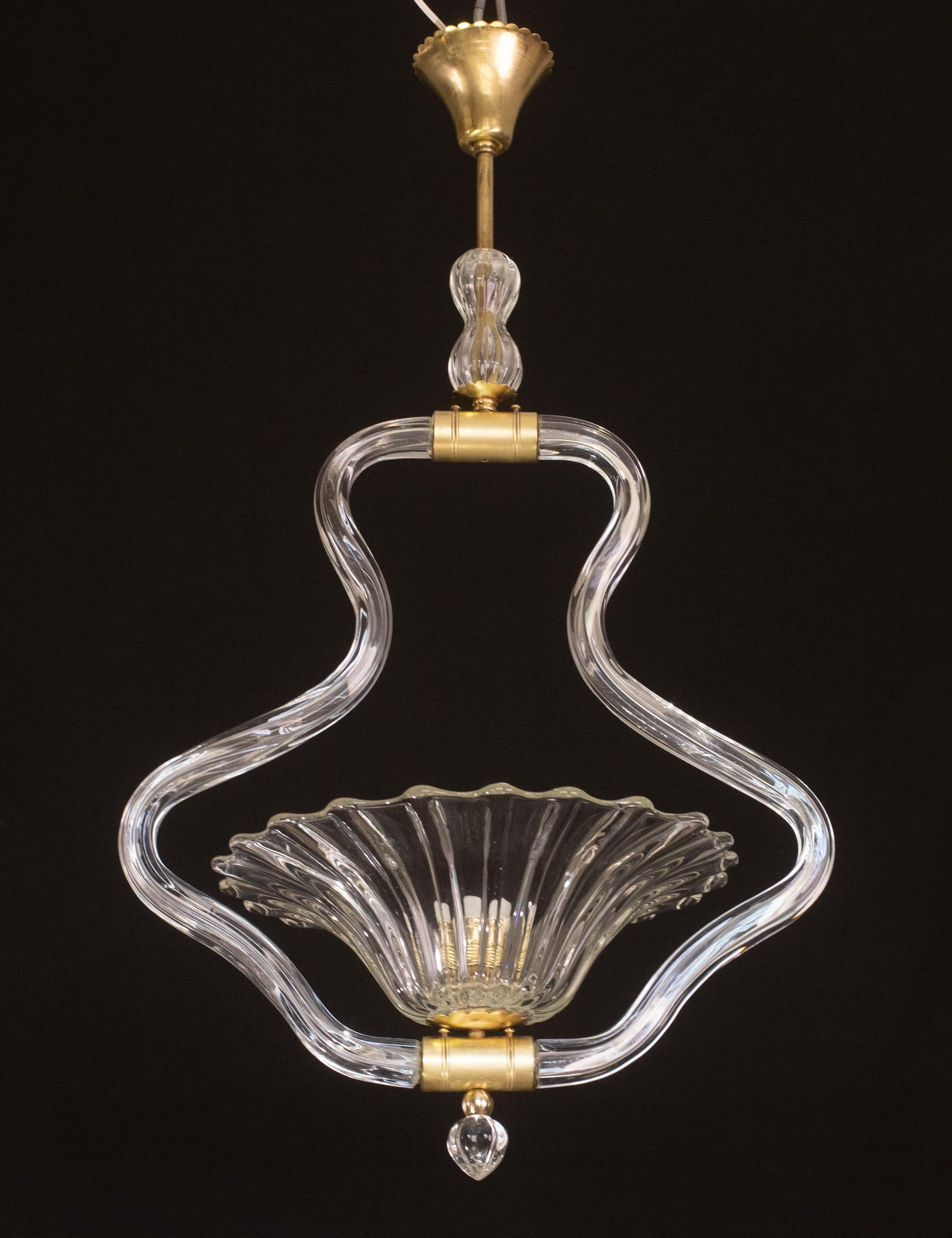 Charmanter Kronleuchter aus dreifarbigem Murano-Glas von Barovier e Toso, 1950er Jahre (Art déco) im Angebot