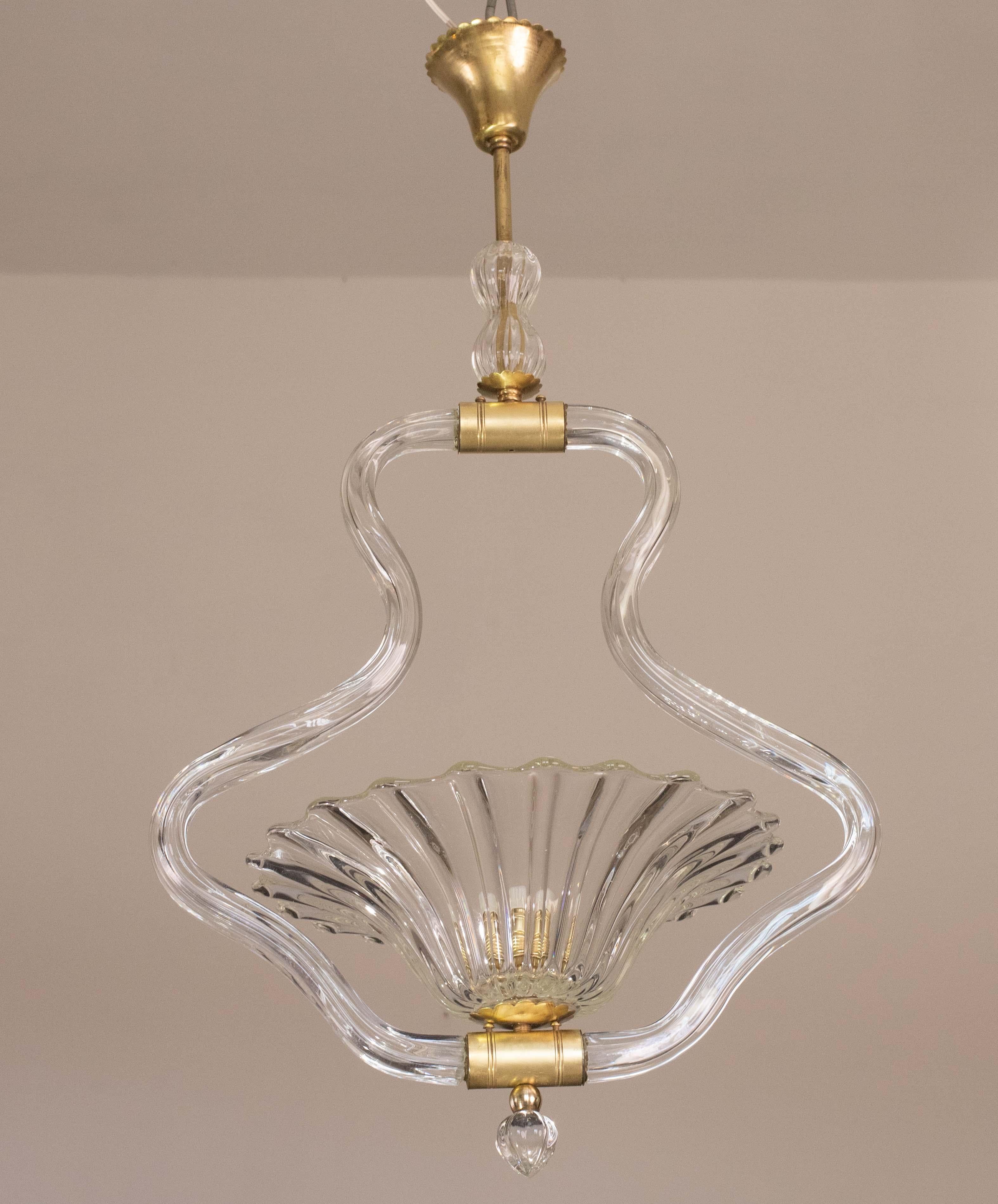 Charmanter Kronleuchter aus dreifarbigem Murano-Glas von Barovier e Toso, 1950er Jahre im Angebot 1