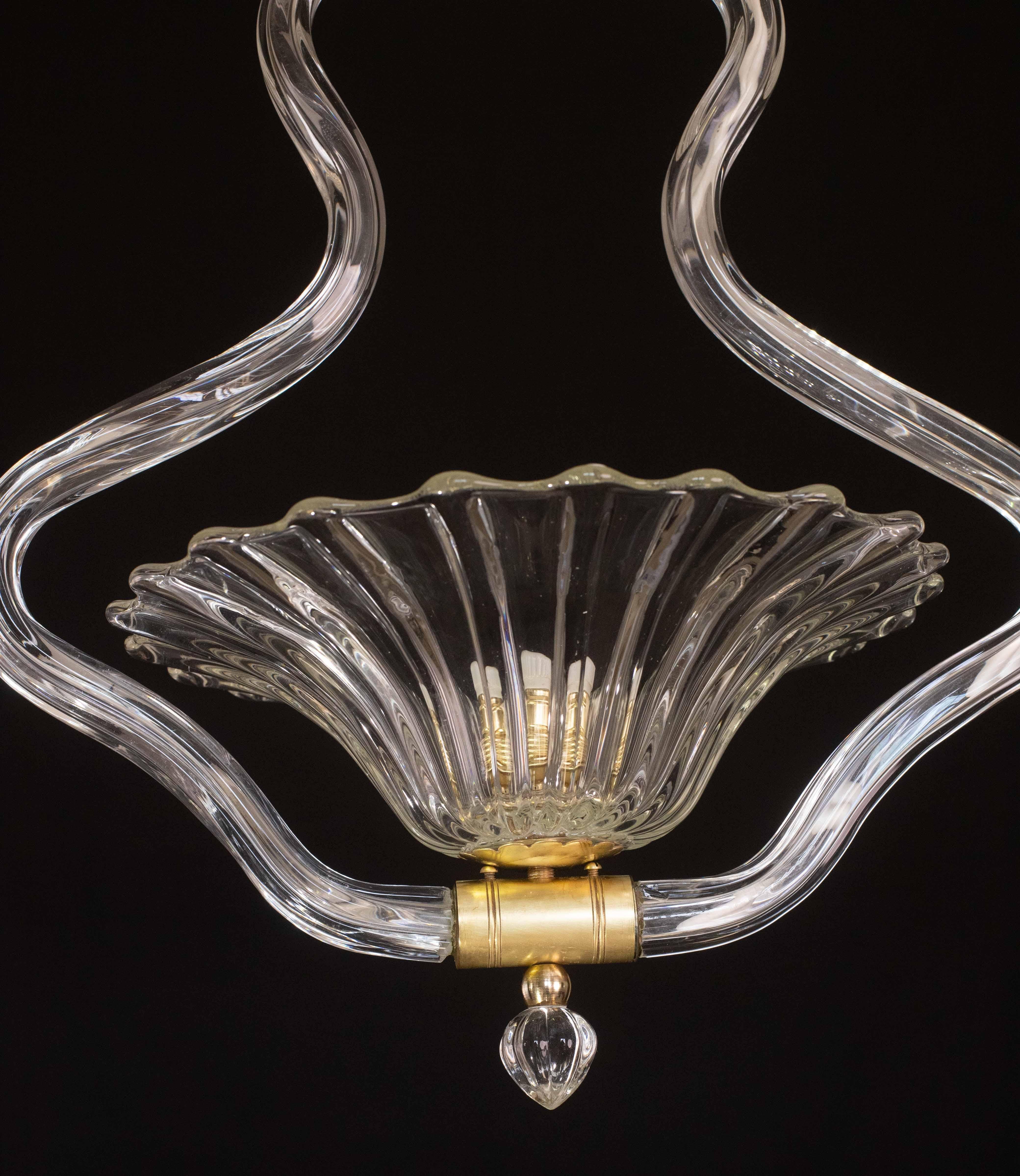 Charmanter Kronleuchter aus dreifarbigem Murano-Glas von Barovier e Toso, 1950er Jahre im Angebot 3