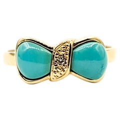 Charming Turquoise & Diamond Bow Ring in 18k Yellow Gold
