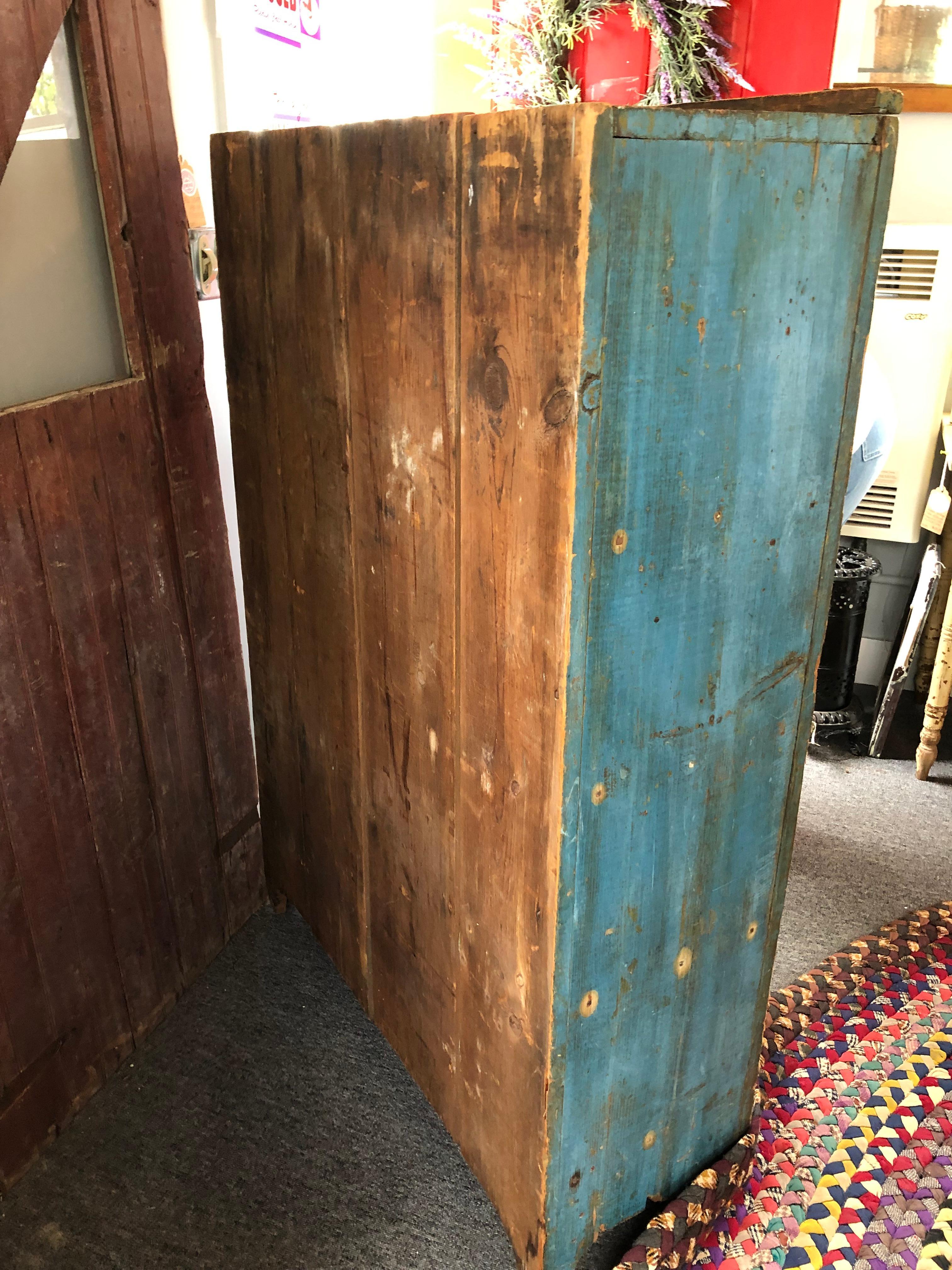 Charming Turquoise Painted Distressed Primitive Antique Cupboard 3