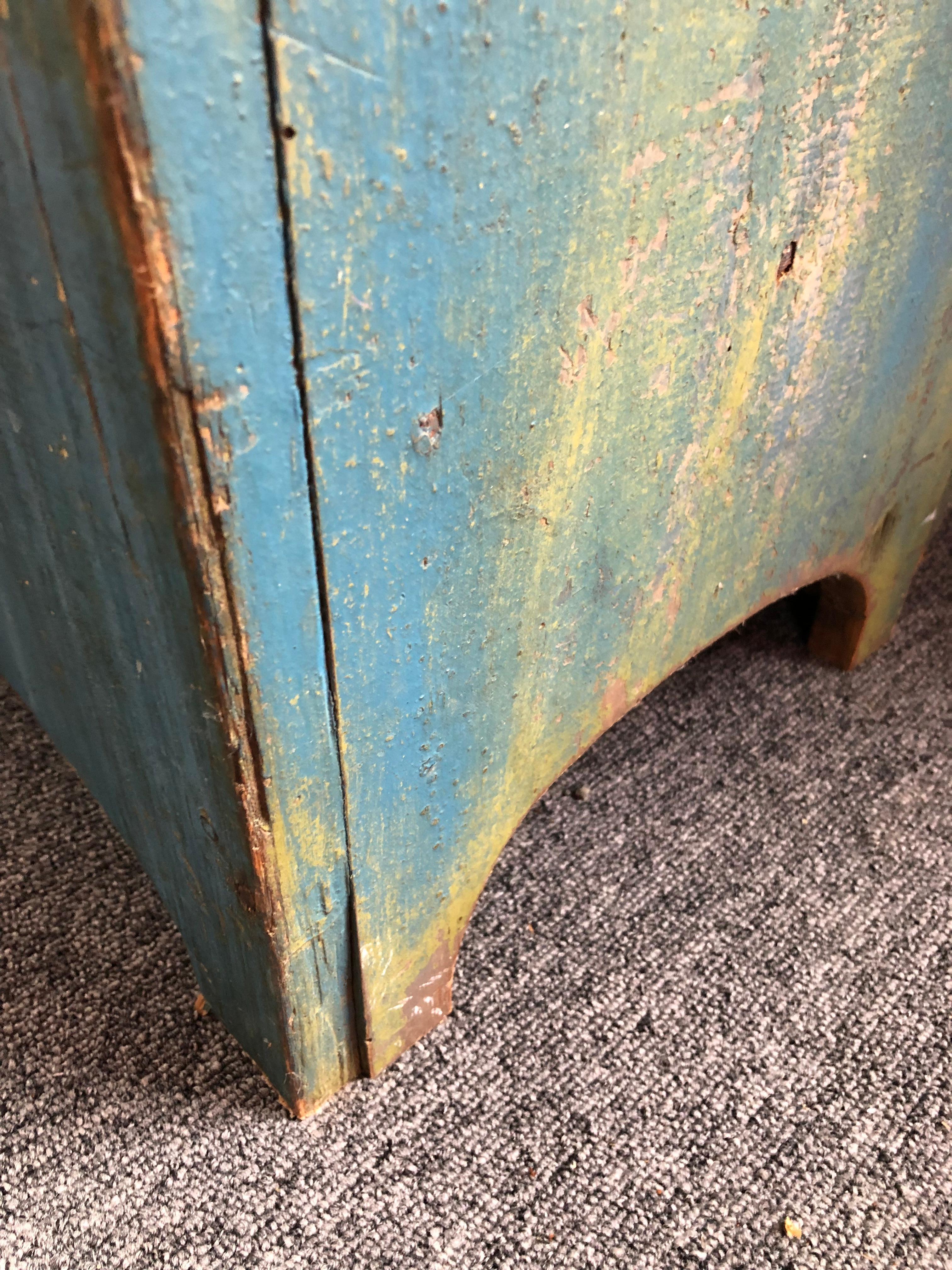 Charming Turquoise Painted Distressed Primitive Antique Cupboard 1