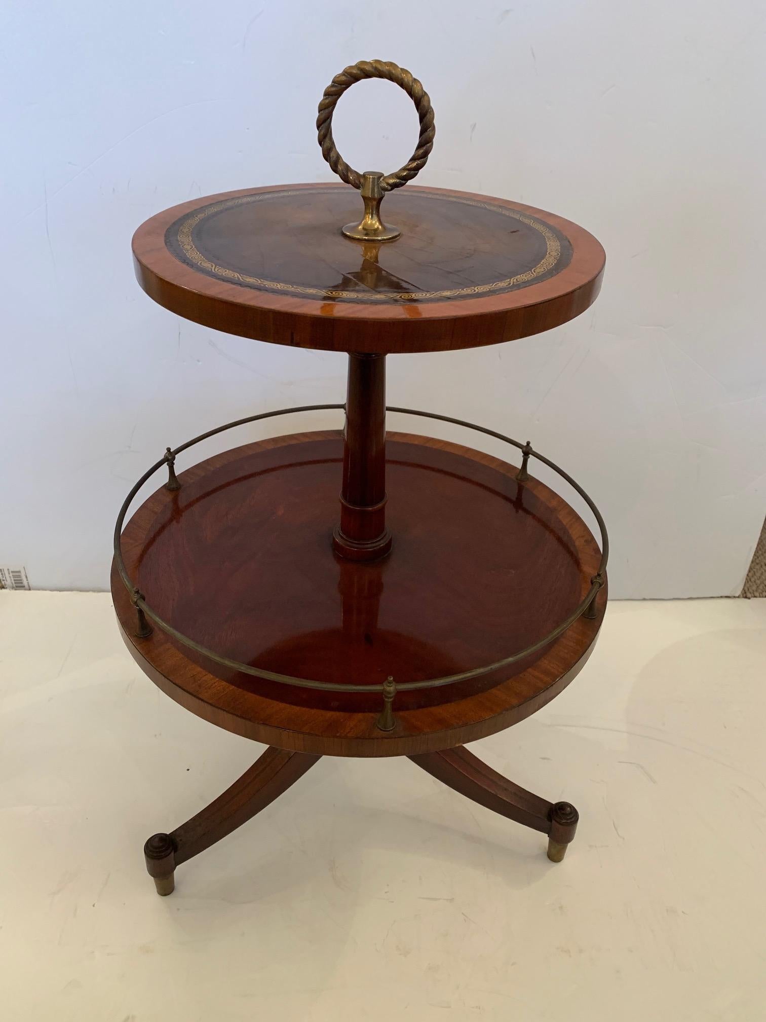 Charming Two-Tier Antique Mahogany and Tooled Leather Side Table In Excellent Condition For Sale In Hopewell, NJ