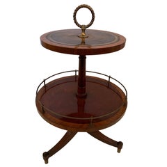 Charming Two-Tier Antique Mahogany and Tooled Leather Side Table