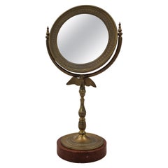 Encantador espejo de tocador, espejo giratorio de sobremesa, mármol bronceado, Imperio, 1820, Francia