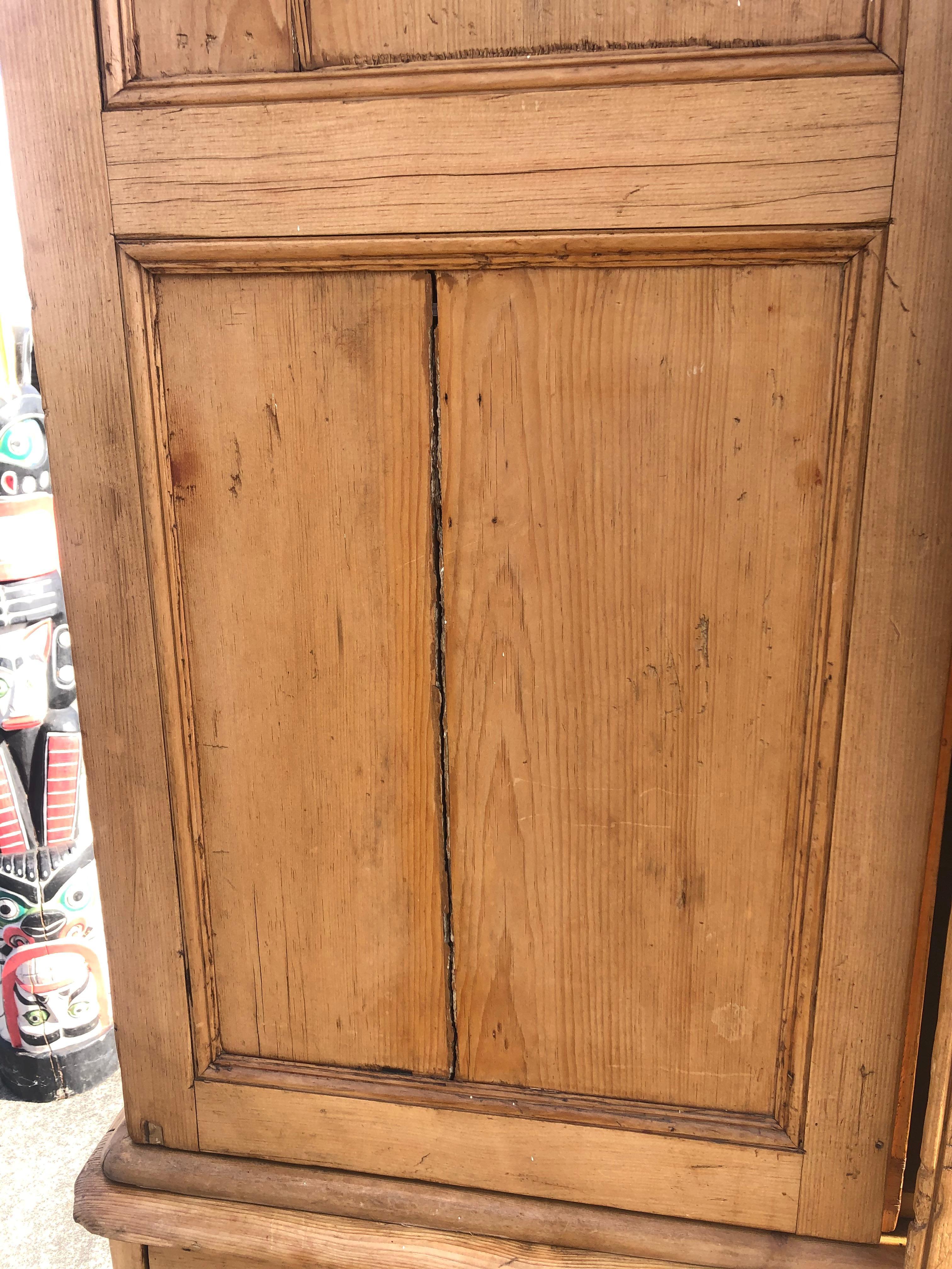 Charming Very Large Natural Pine Rustic Armoire Cabinet 2