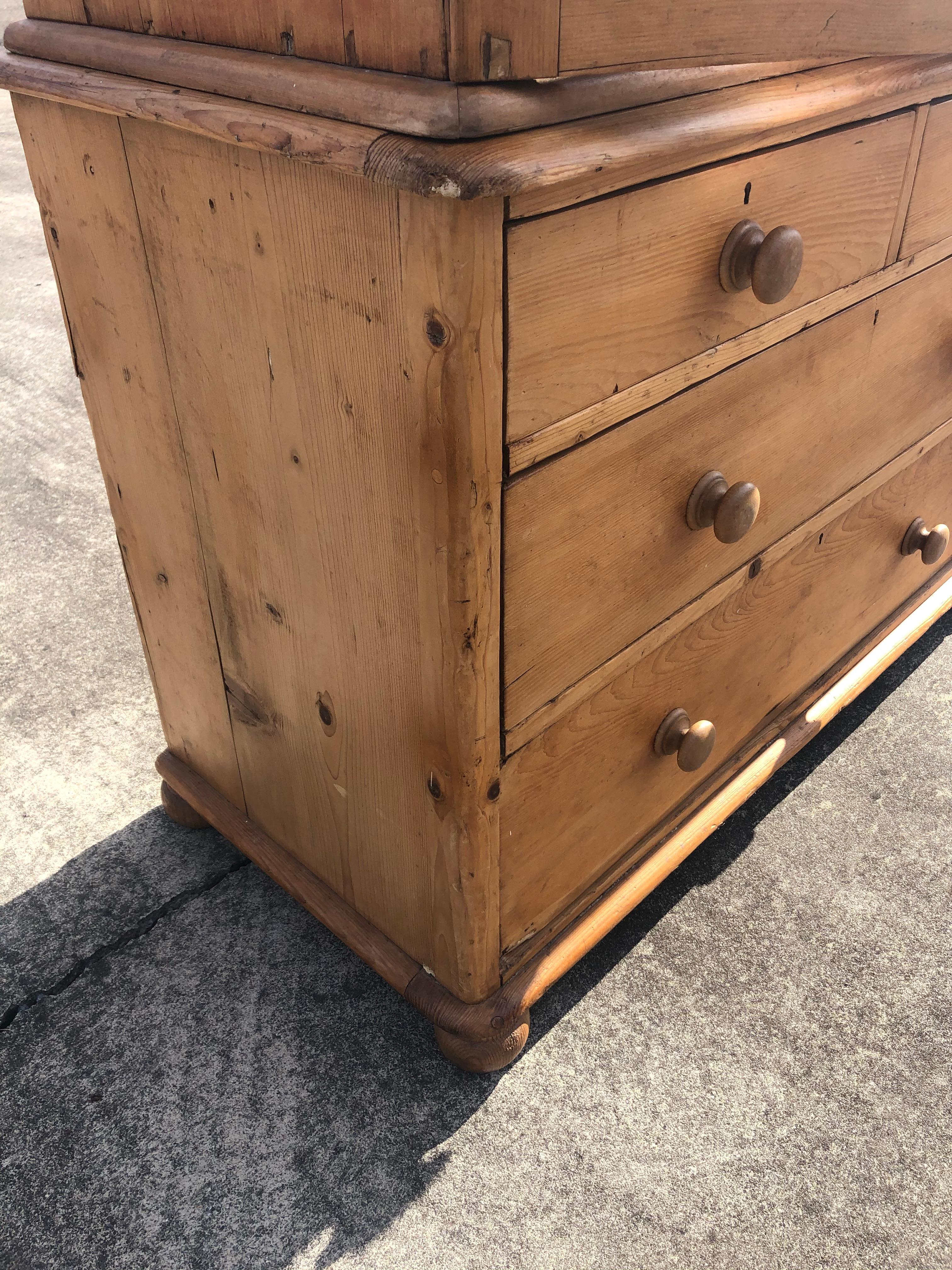 Charming Very Large Natural Pine Rustic Armoire Cabinet 6