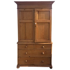 Antique Charming Very Large Natural Pine Rustic Armoire Cabinet