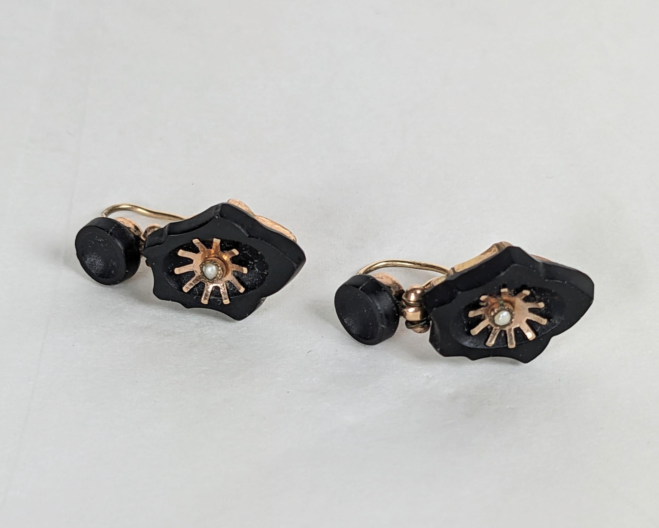 Uncut Charming Victorian Onyx Earrings For Sale