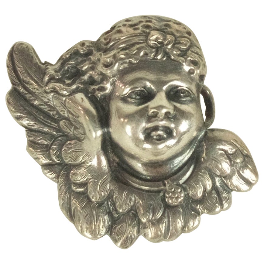 Charming Victorian Silver Cherub Brooch, H. Moller