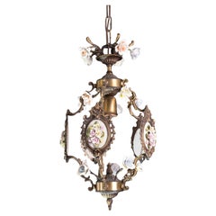 Charming Vintage art nouveau style italian ceramic flower chandelier, 1970