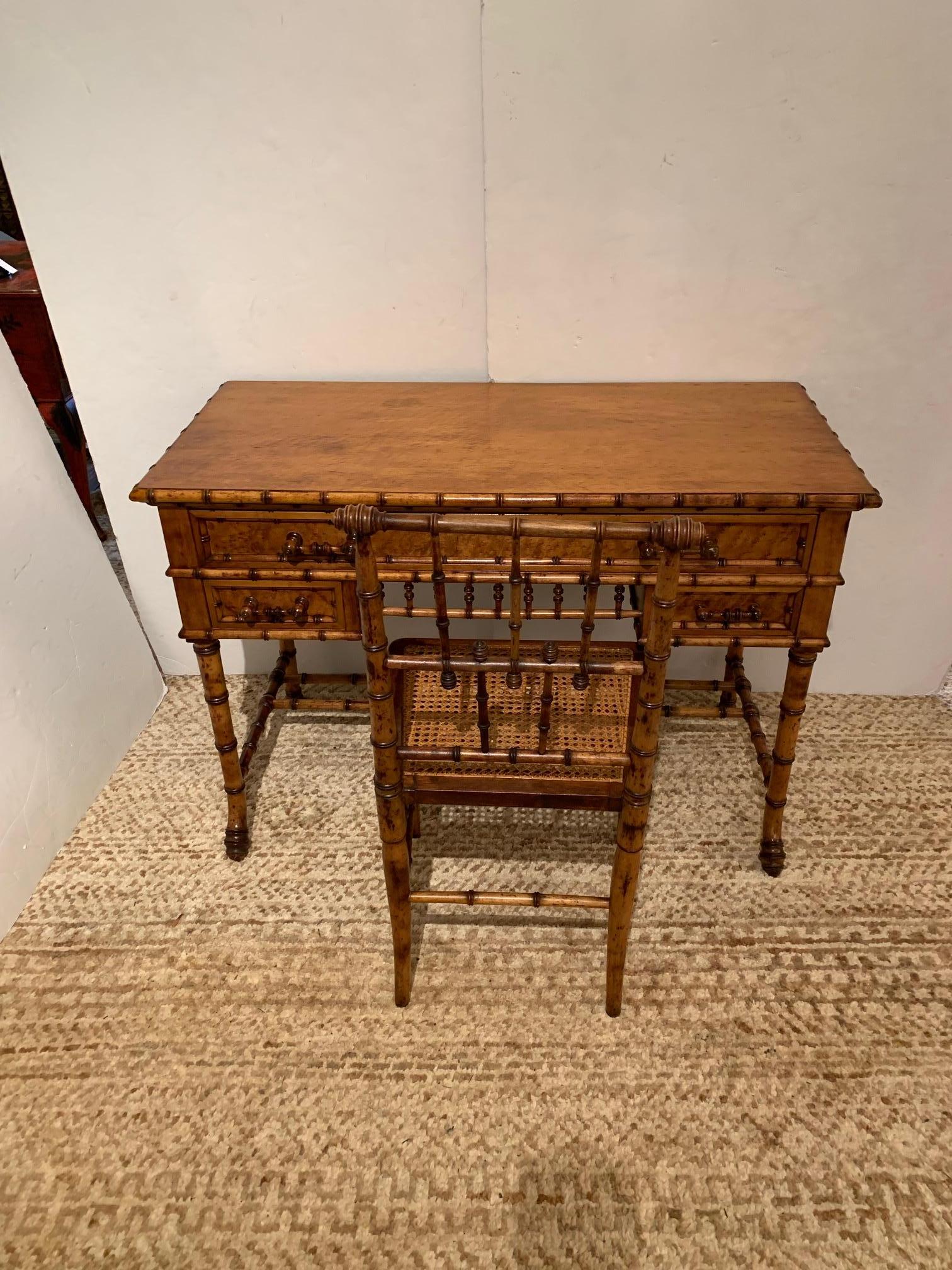 American Charming Vintage Bamboo Desk and Matching Chair