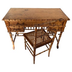Charming Vintage Bamboo Desk and Matching Chair