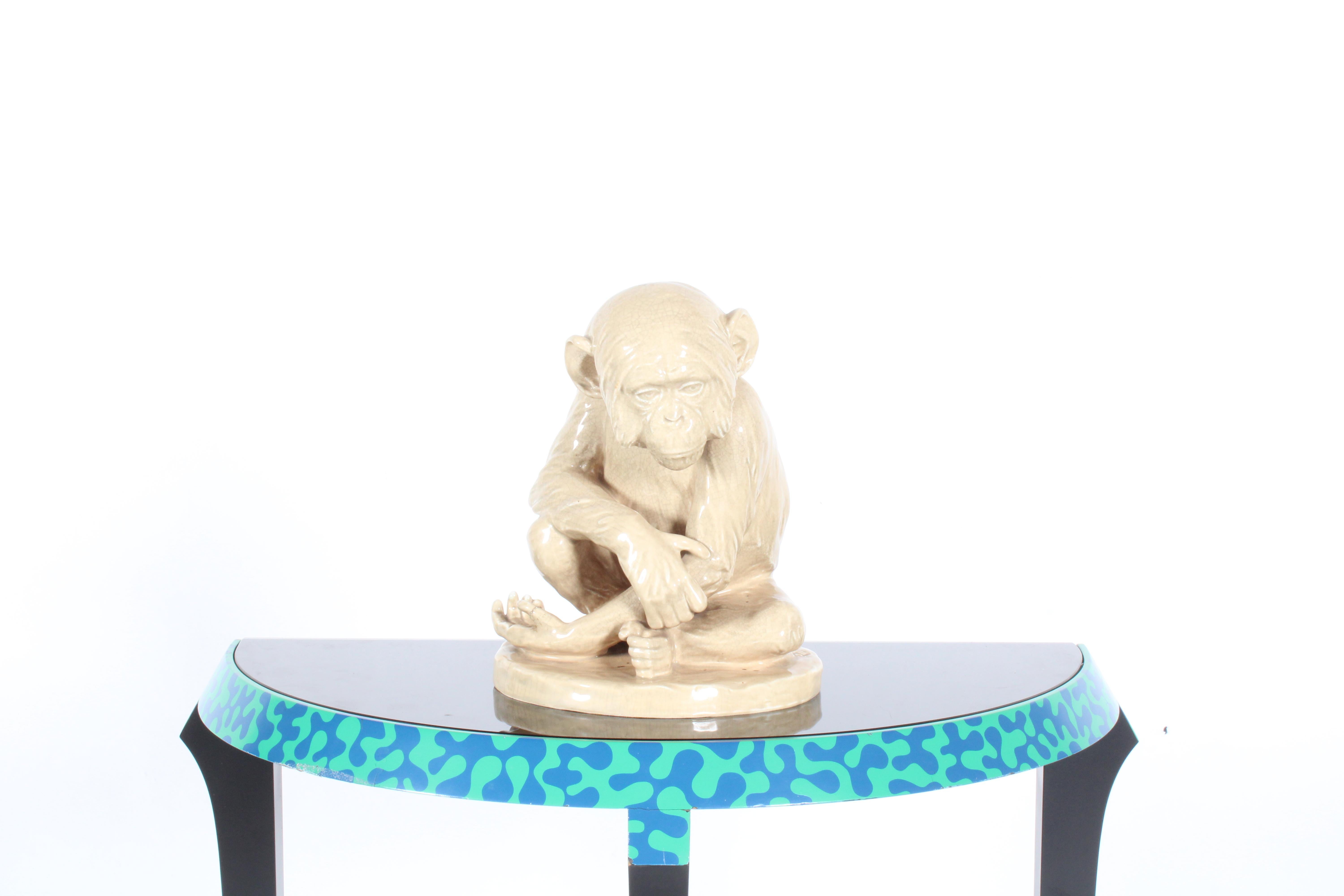 Glazed Charming Vintage Ceramic In The Form Of A Chimpanzee  *Free Worldwide Shipping