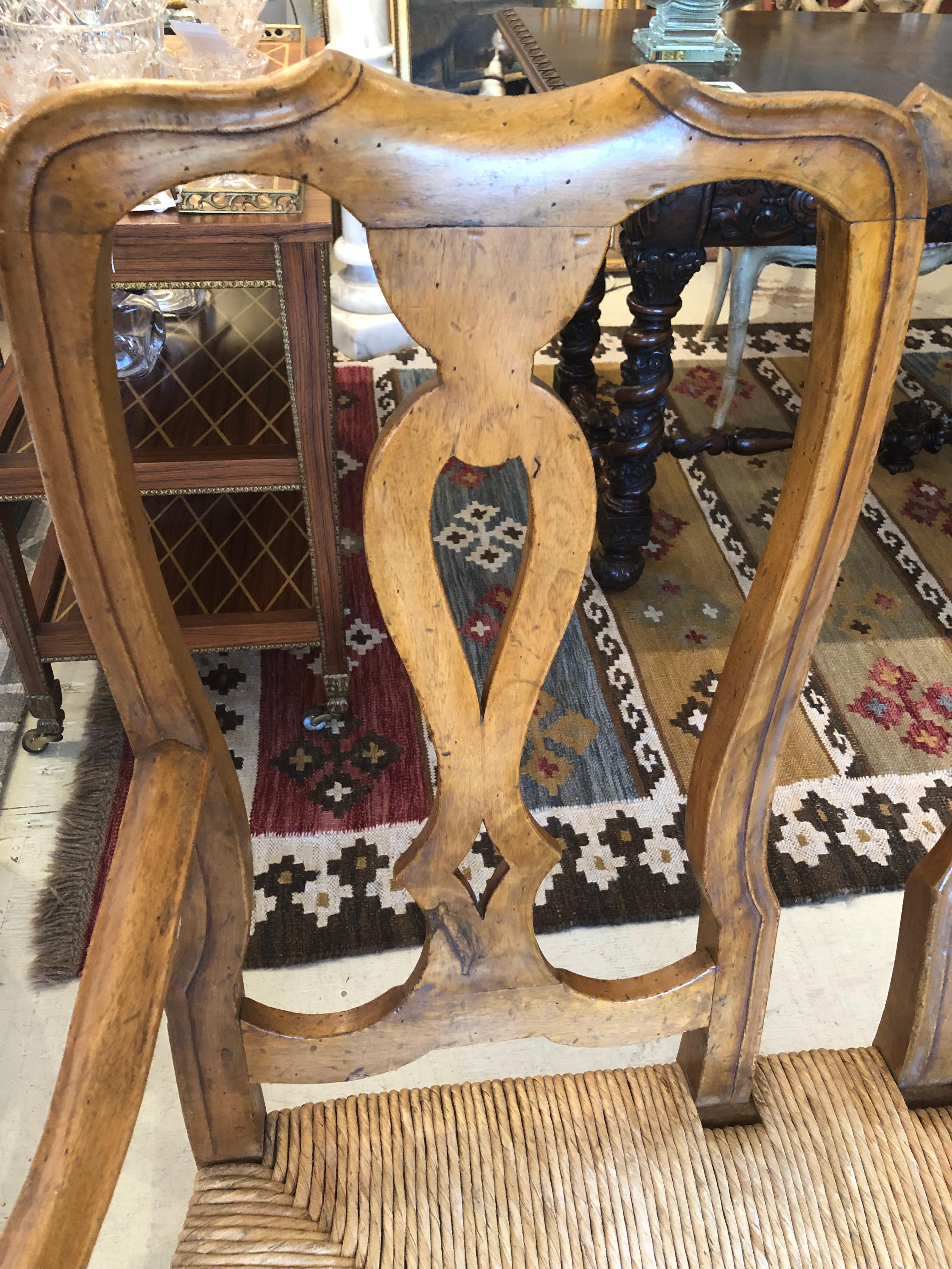 Charming Vintage Chestnut Bench with Handsome Rush Seat 6