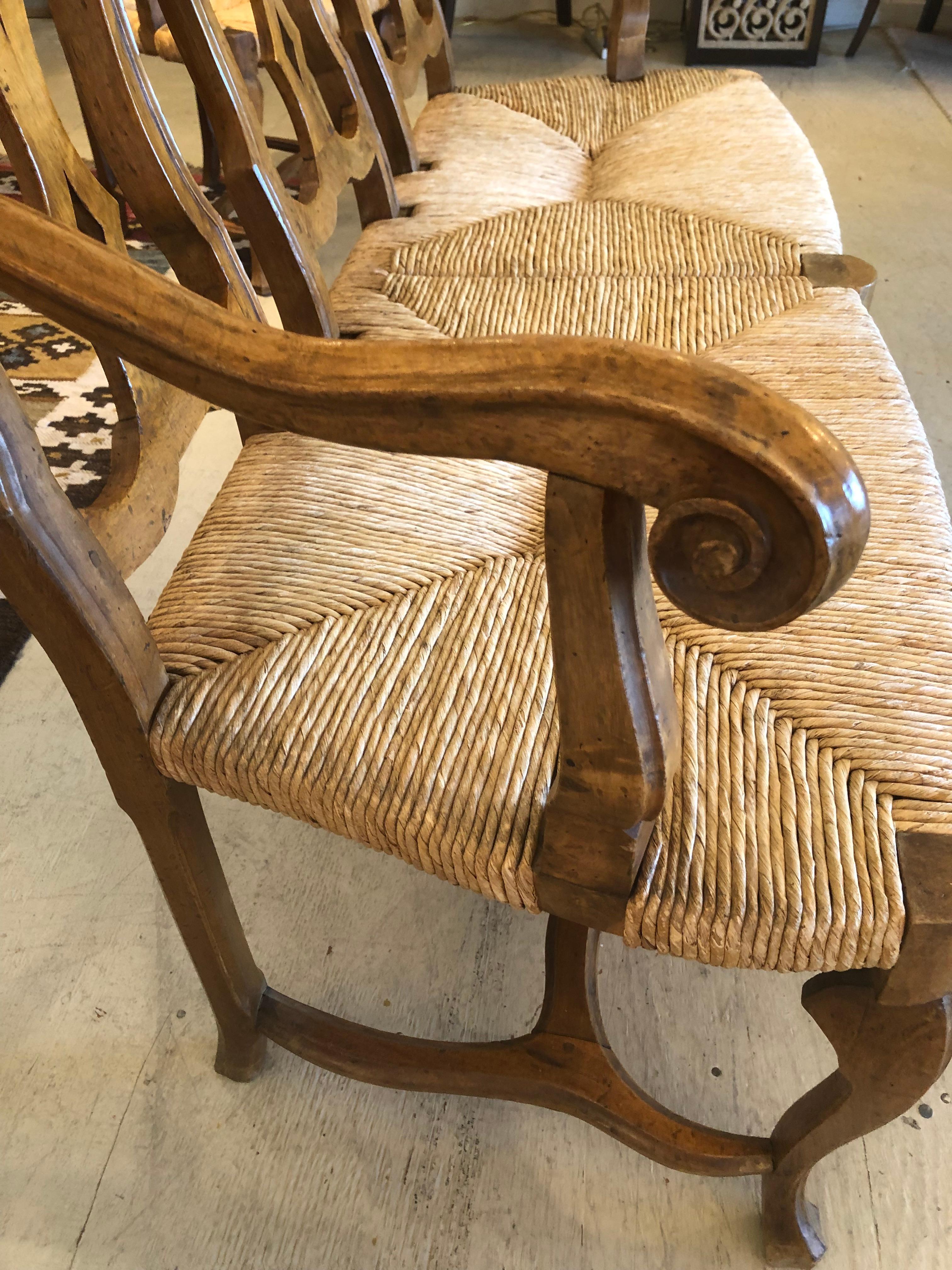 Charming Vintage Chestnut Bench with Handsome Rush Seat 7