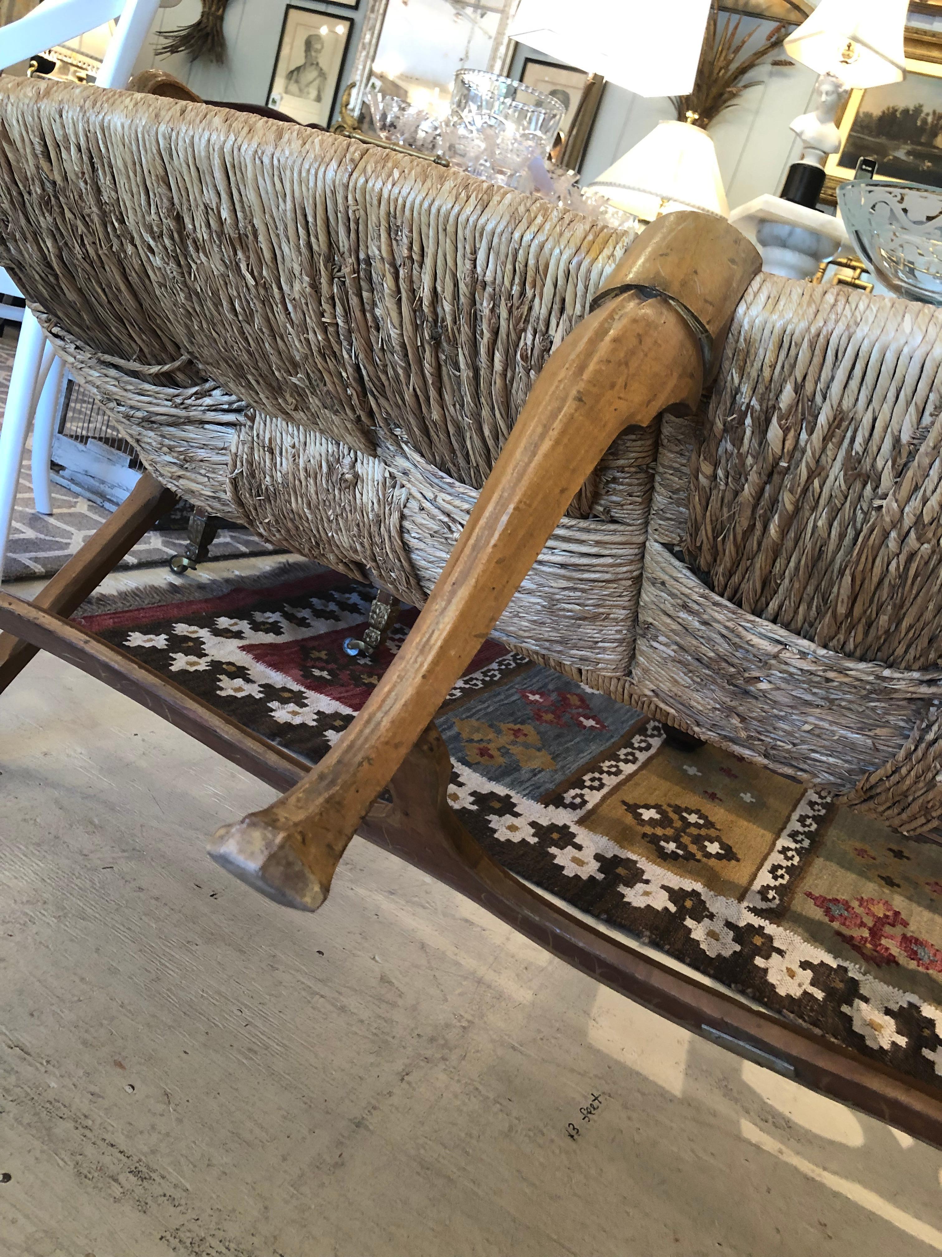 Charming Vintage Chestnut Bench with Handsome Rush Seat 9