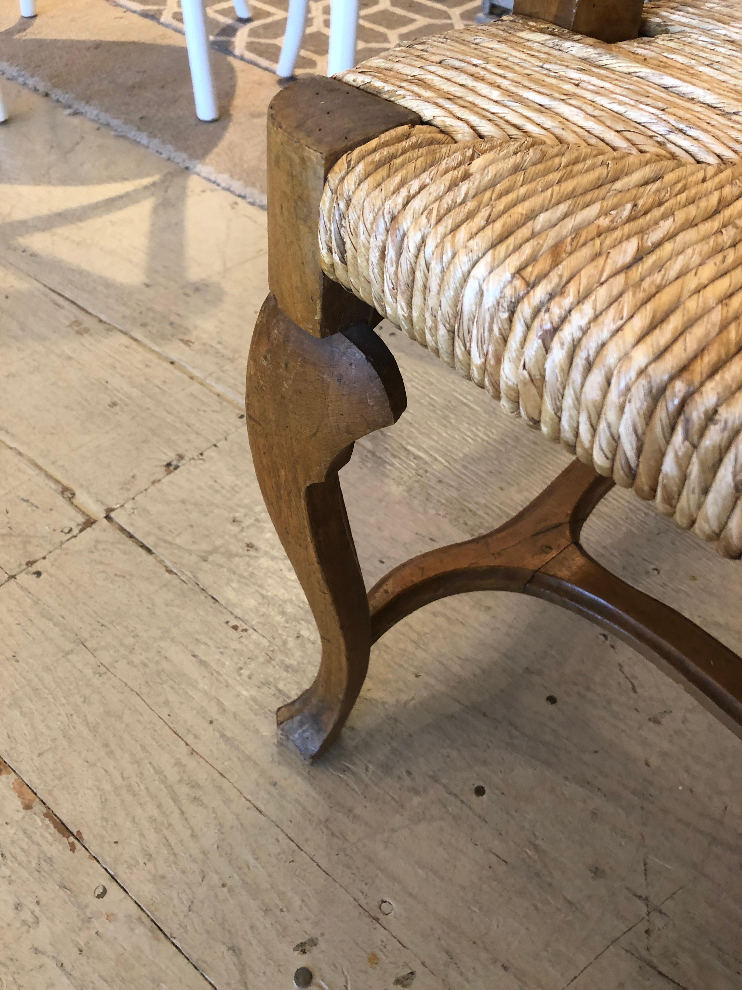 American Charming Vintage Chestnut Bench with Handsome Rush Seat