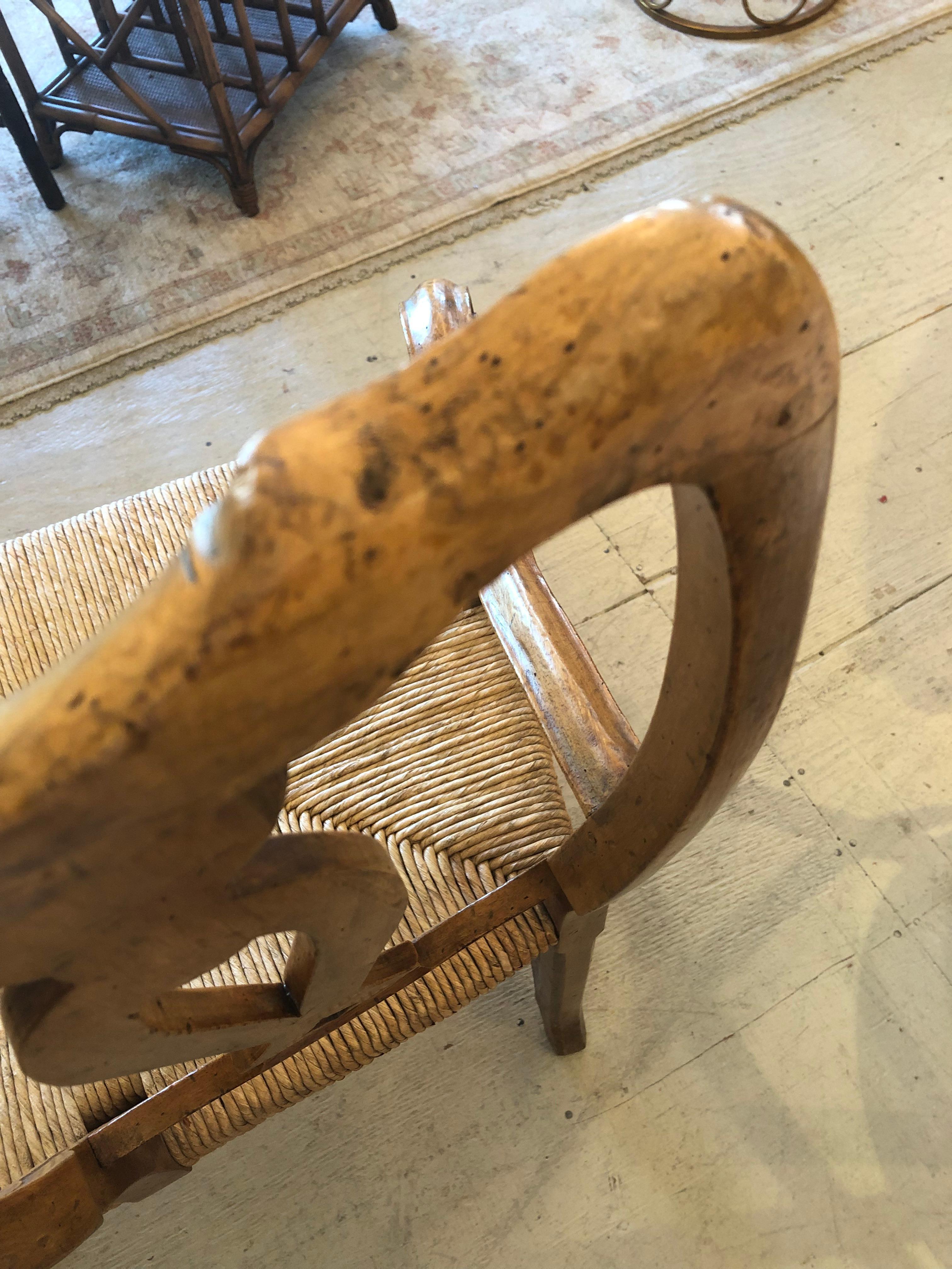 Charming Vintage Chestnut Bench with Handsome Rush Seat 2