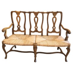 Charming Antique Chestnut Bench with Handsome Rush Seat