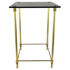 Charming Vintage Coffee Table with Smoked Glass Top & Gilt Brass Frame, France