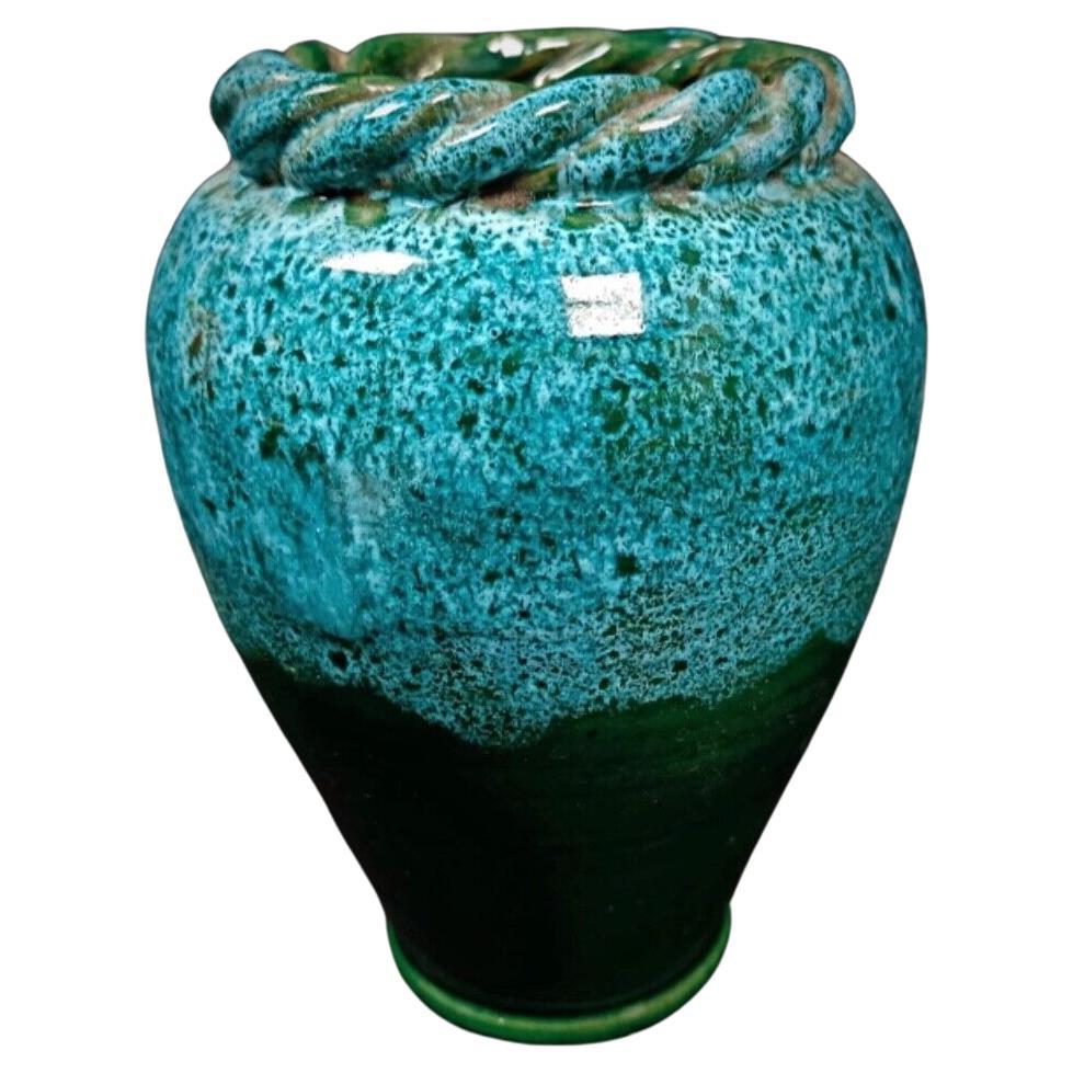Charming Vintage Enameled Vase with Twisted Rim - Multicolored Ceramic - 2Y144