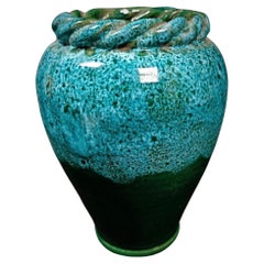 Charming Vintage Enameled Vase with Twisted Rim - Multicolored Ceramic - 2Y144
