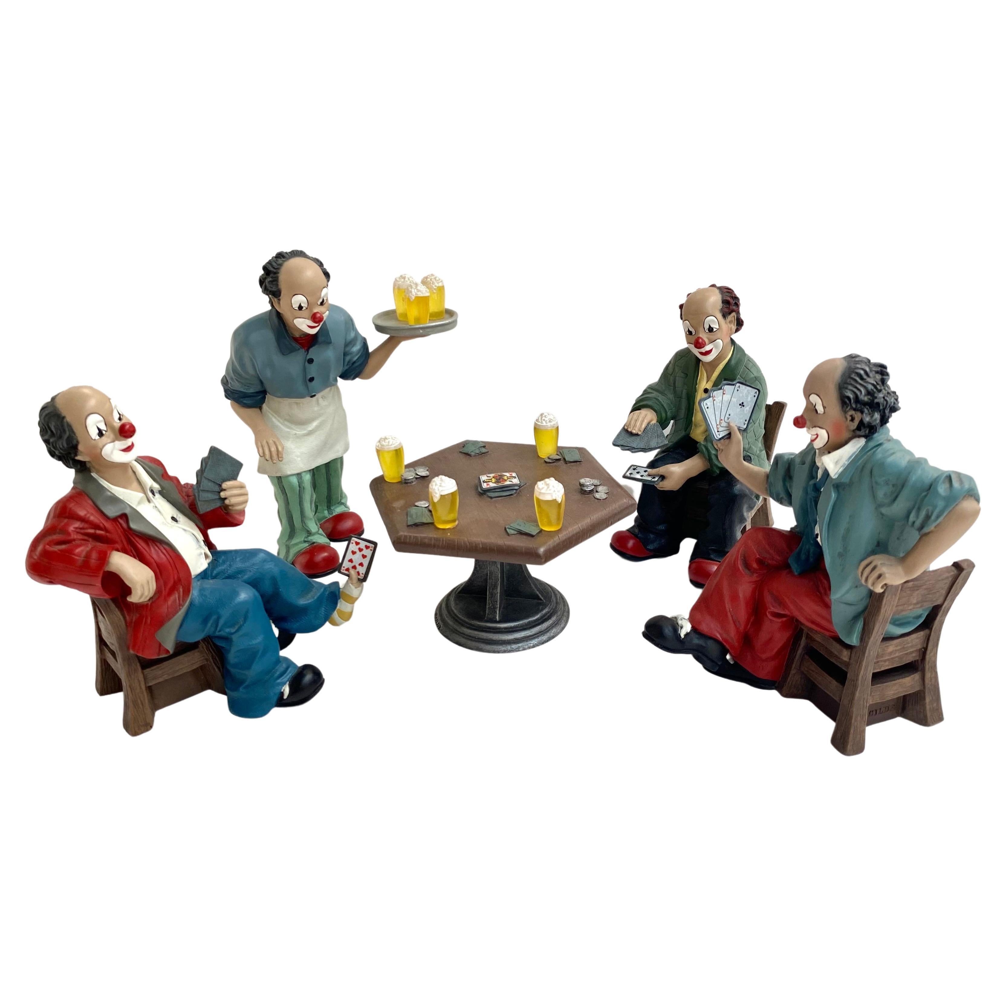 Charming Vintage Gilde Clowns Three Card Players and Head Waiter, Germany, 1990s For Sale