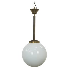 Charming vintage glass globe pendant/ceiling lamp, milk glass in Art Deco style