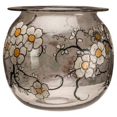 Charming Vintage Glass Vase: Enamel Flowers and Timeless Beauty