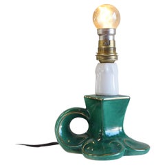 Charming Vintage Green Ceramic French Lamp with Gold Accents