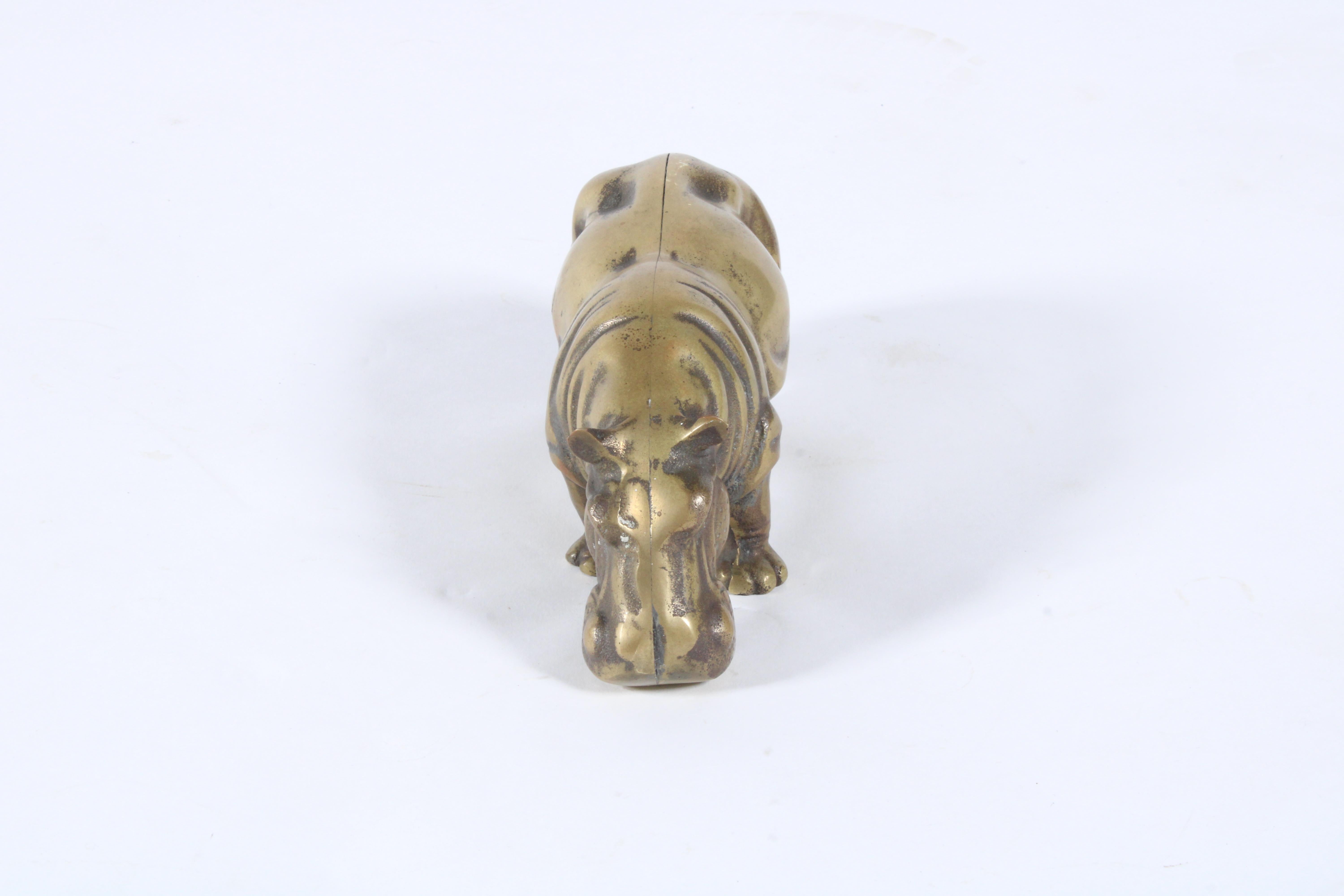 Mid-Century Modern Charming Vintage Italian Sculpture of a Hippo In Brass