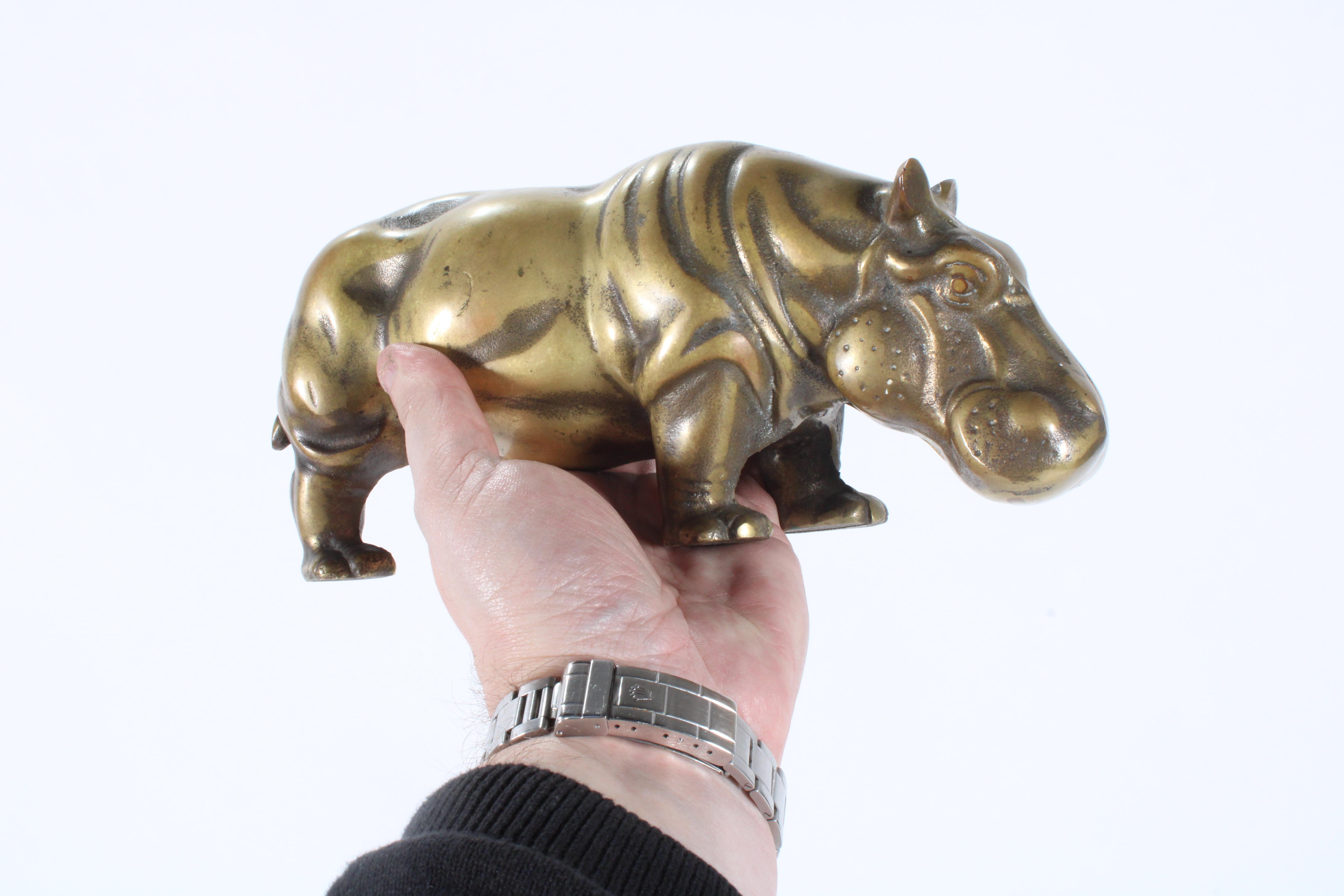 Charming Vintage Italian Sculpture of a Hippo In Brass In Good Condition In Portlaoise, IE