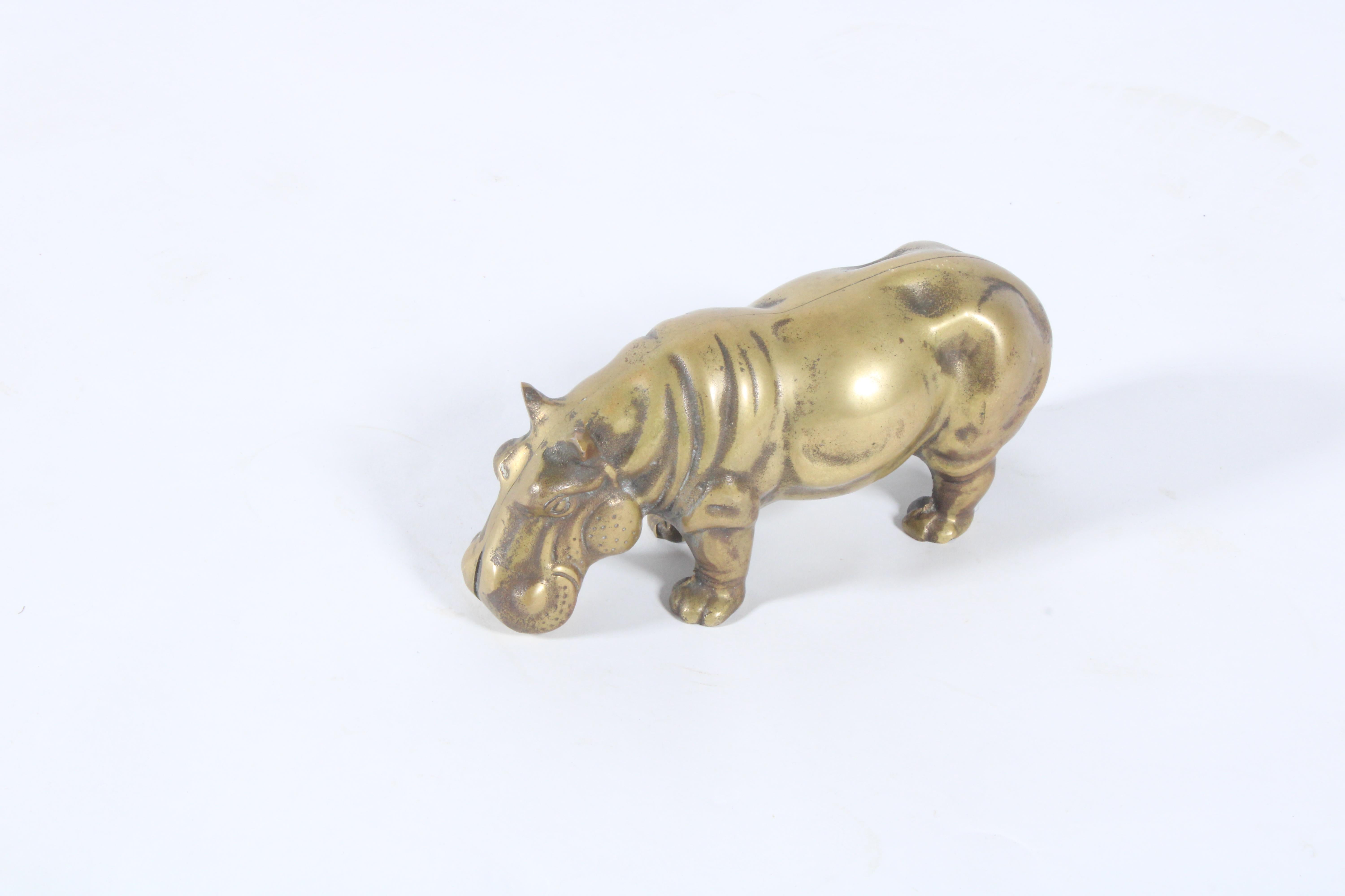 Mid-20th Century Charming Vintage Italian Sculpture of a Hippo In Brass