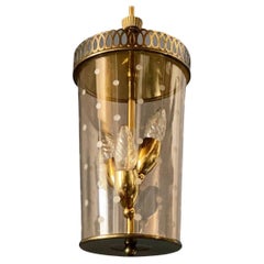 Charming Vintage Lantern Made of Glass and Brass with Engraving, 1960s