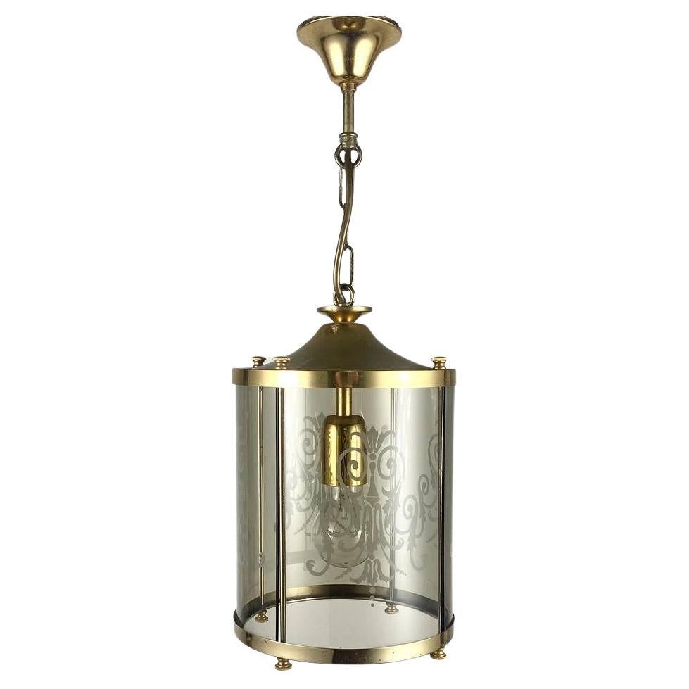 Charming Vintage Lantern Made of Glass and Metal For Sale