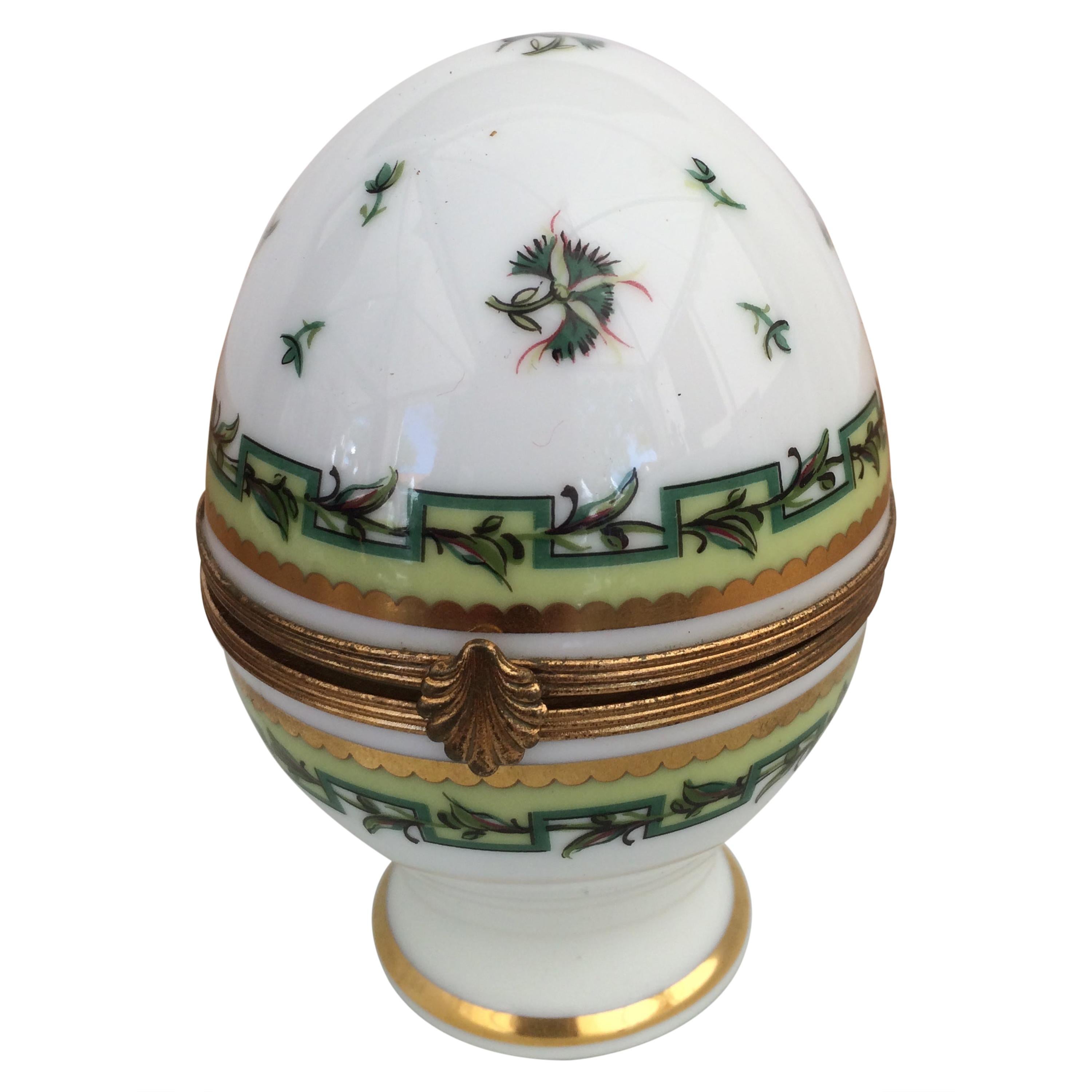 Charming Vintage Limoges Porcelain Egg Shaped Trinket Box