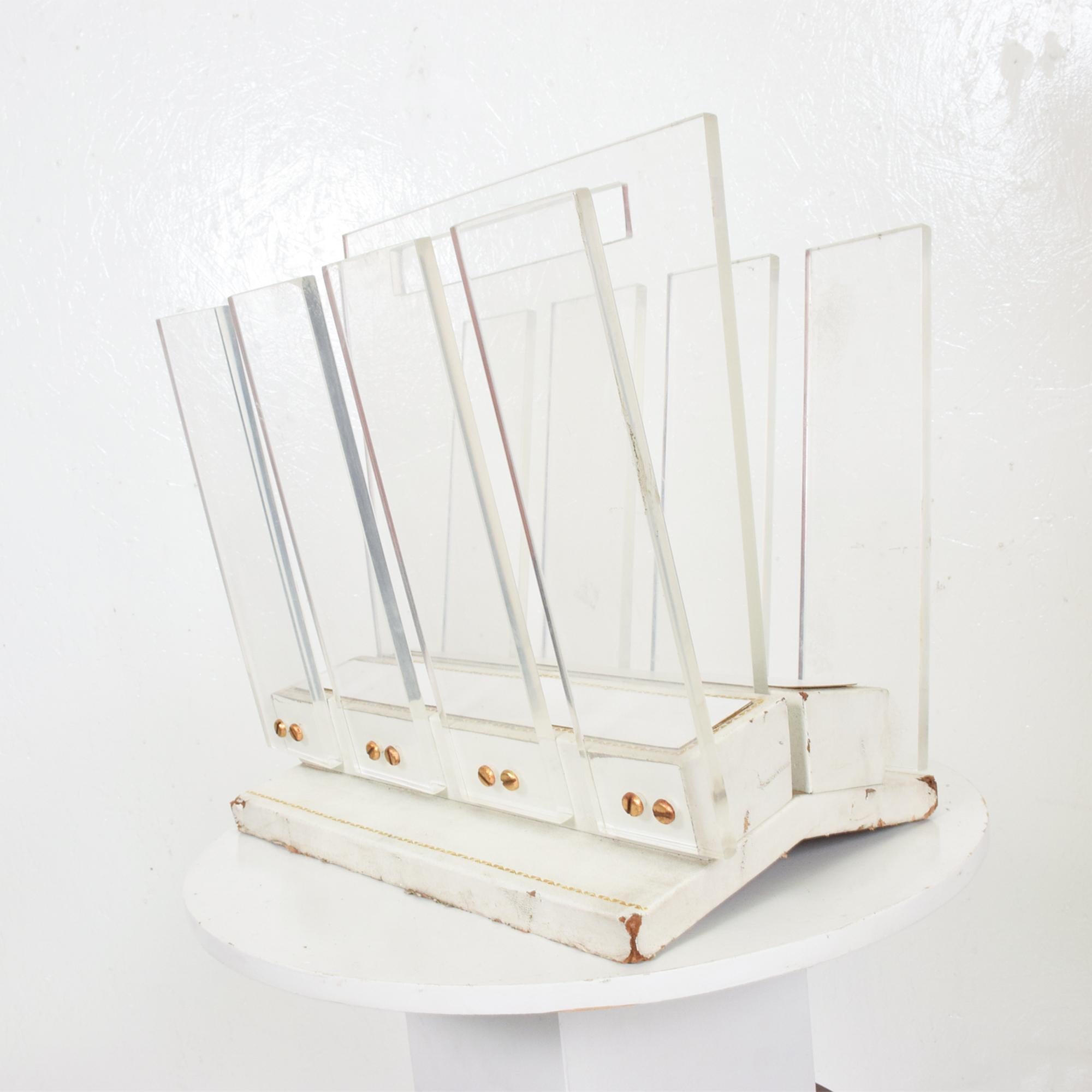 Charming Vintage Lucite & Leather Modern Magazine Rack Holder Carry Caddy, 1970s 3