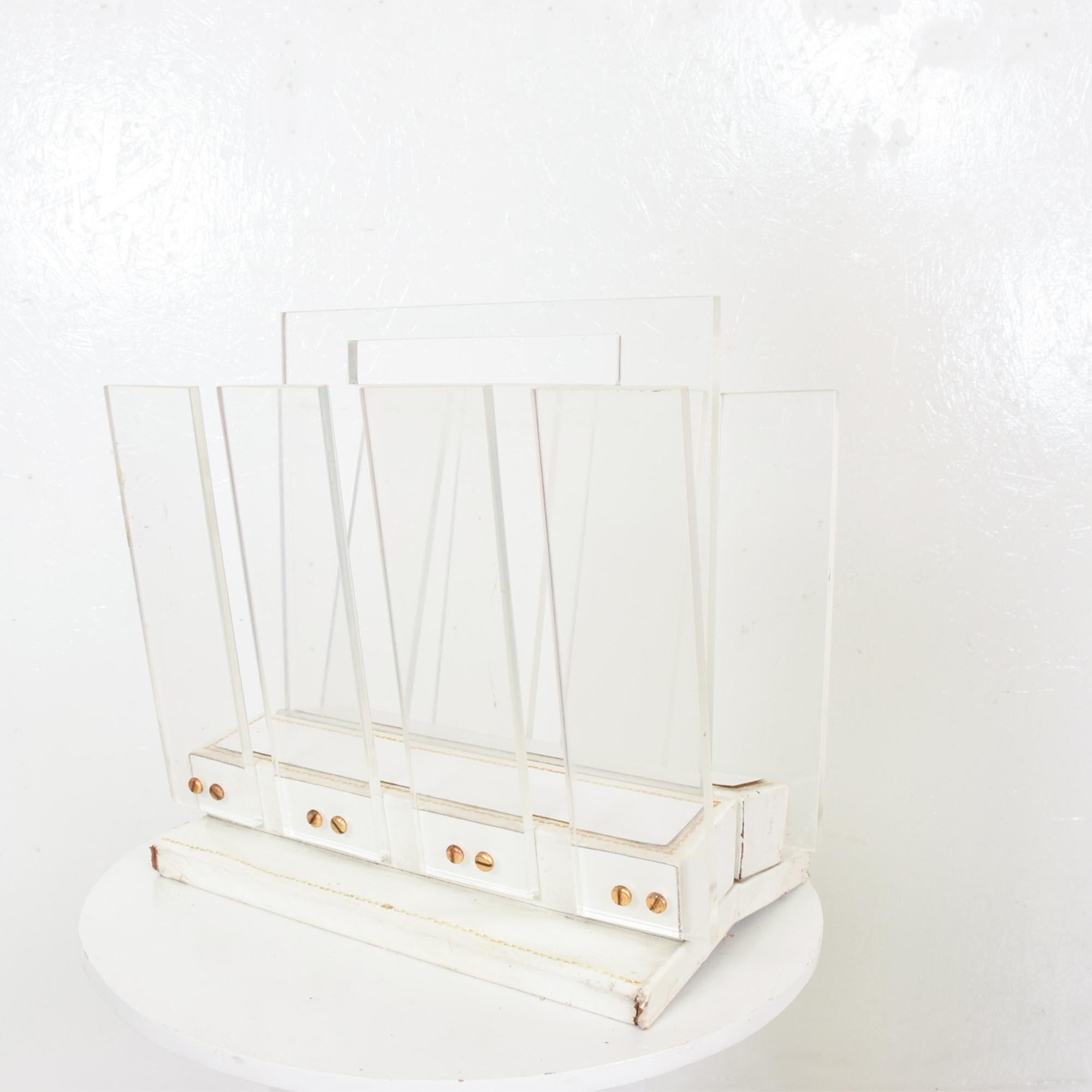 Charming Vintage Lucite & Leather Modern Magazine Rack Holder Carry Caddy, 1970s 5