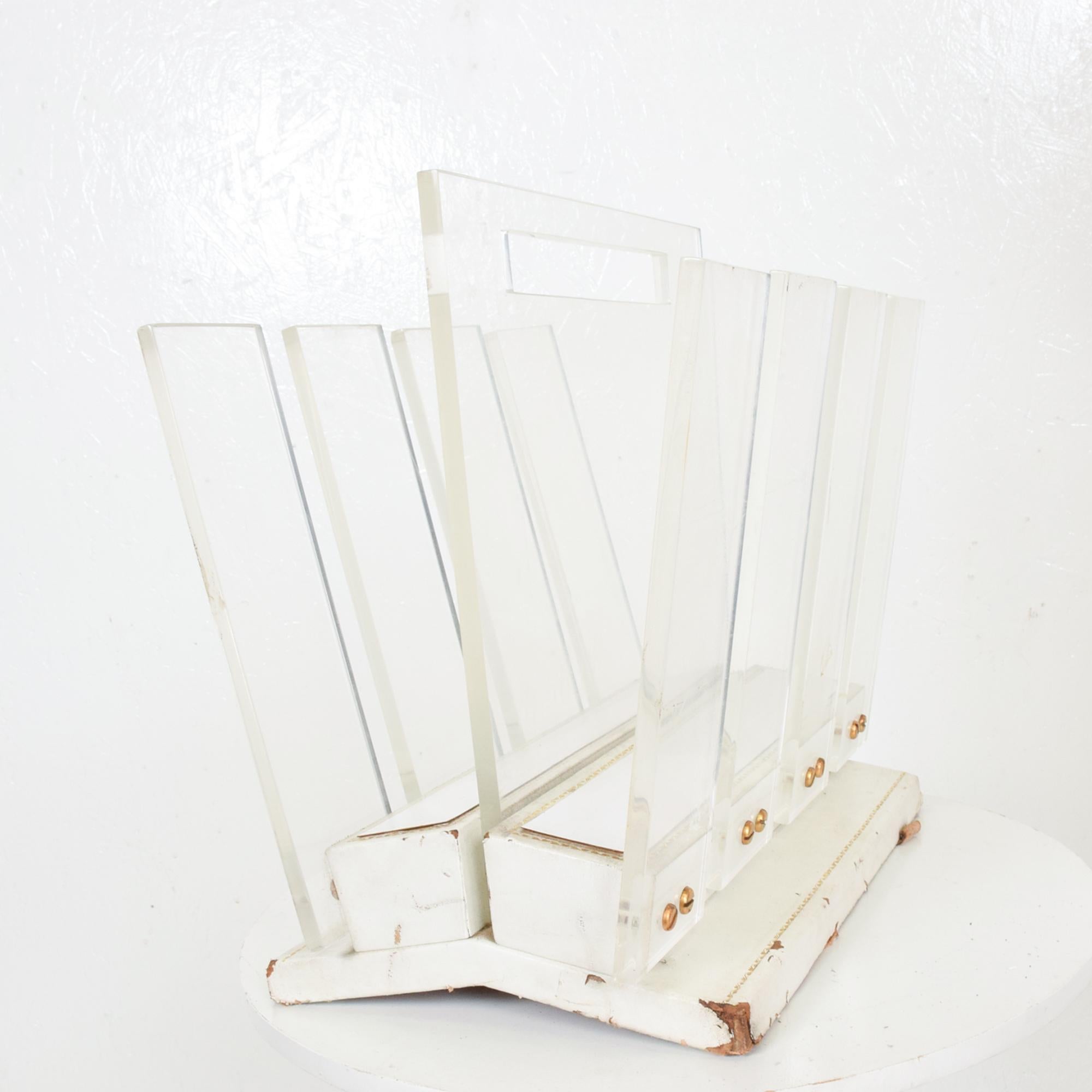 Metal Charming Vintage Lucite & Leather Modern Magazine Rack Holder Carry Caddy, 1970s