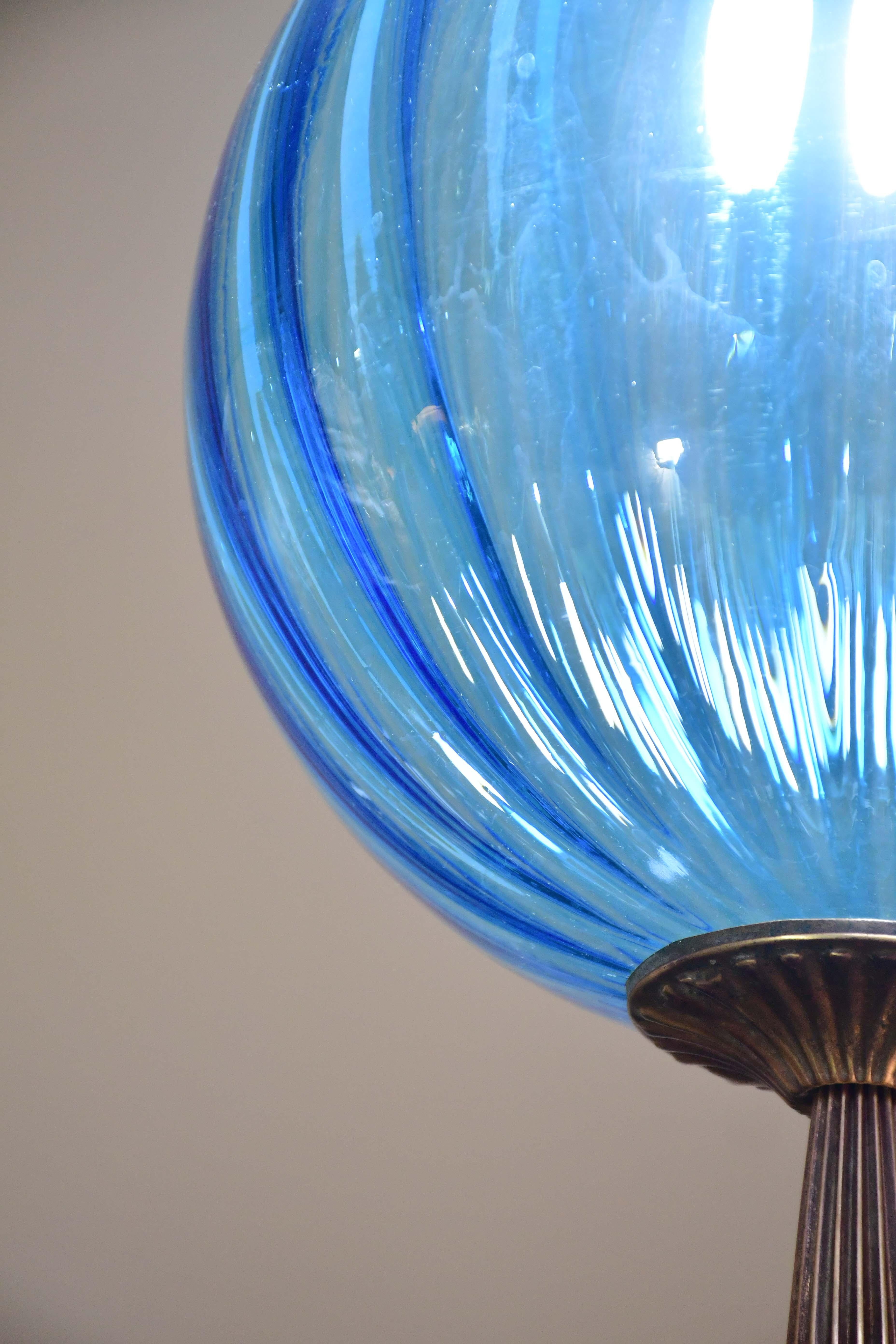 Incantevole lampada a sospensione in vetro blu di Murano d'epoca, 1960 in vendita 5