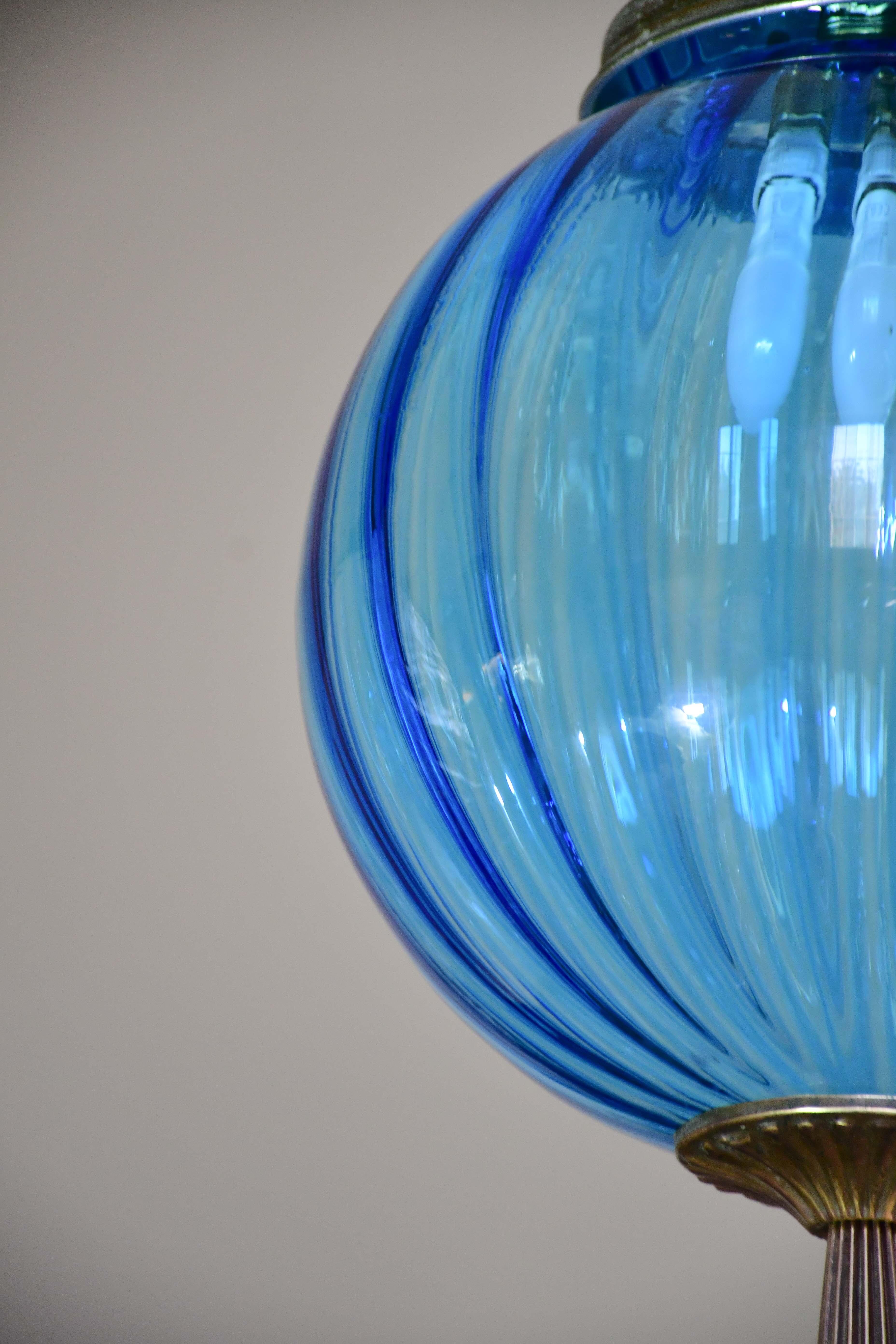 Incantevole lampada a sospensione in vetro blu di Murano d'epoca, 1960 in vendita 6