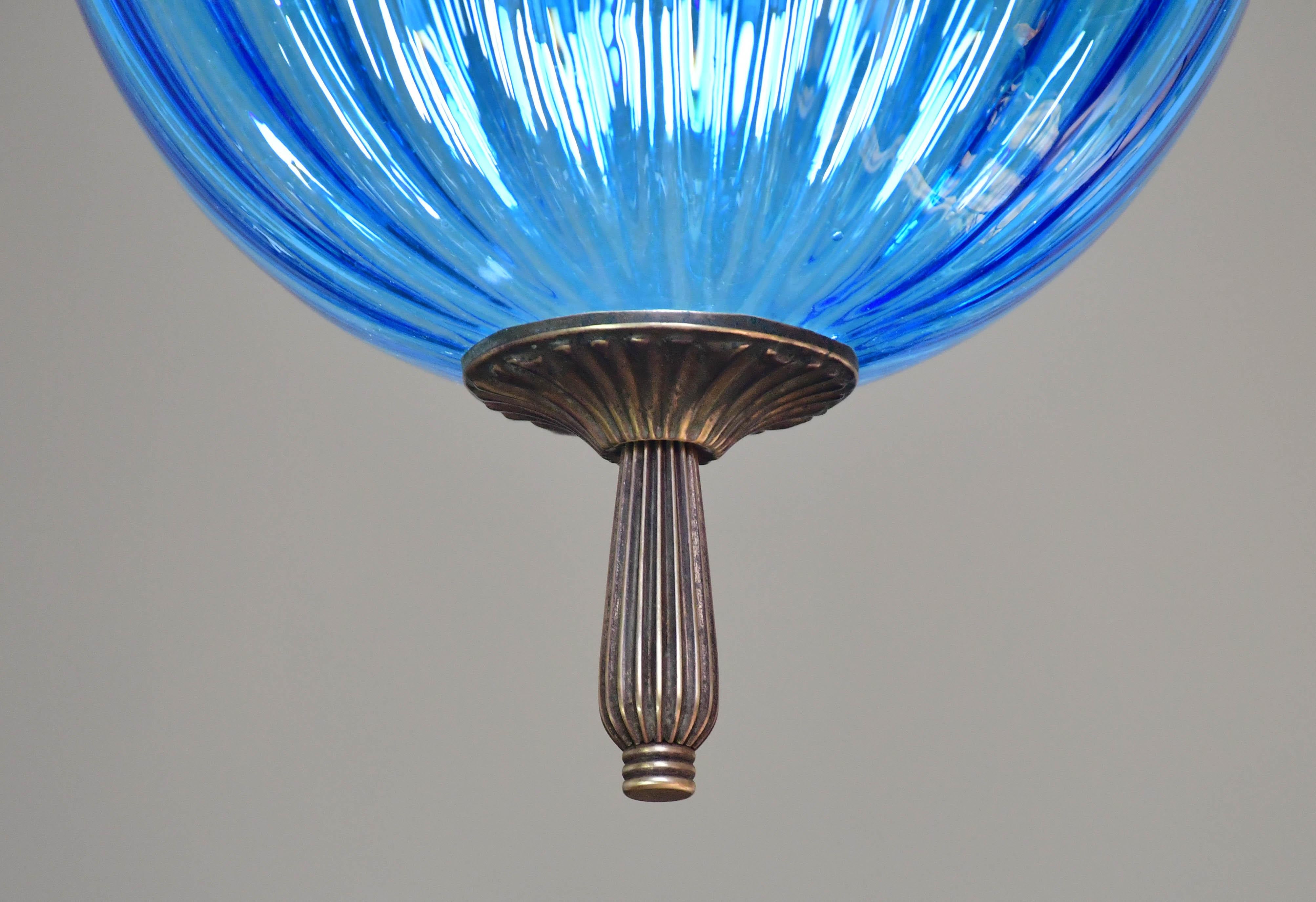 Incantevole lampada a sospensione in vetro blu di Murano d'epoca, 1960 in vendita 3