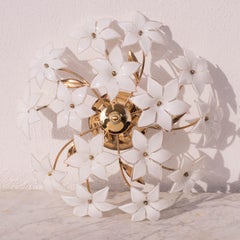 Charming Vintage Murano Ceiling Light White Flowers, 1960s