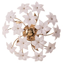 Charming Vintage Murano Ceiling Light White Flowers, 1960s