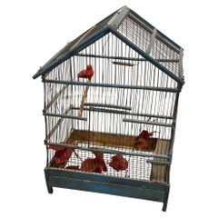 Charmante cage à oiseaux vintage en bois peint