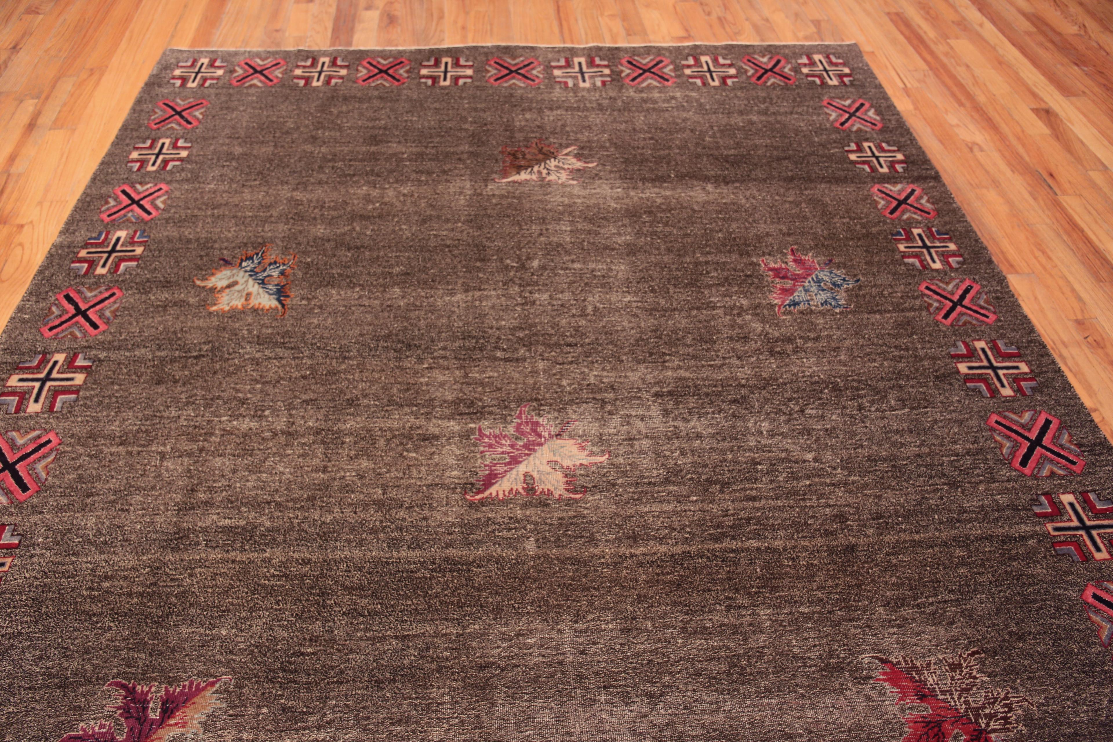 Wool Charming Vintage Persian Khorassan Brown Area Rug 8'5