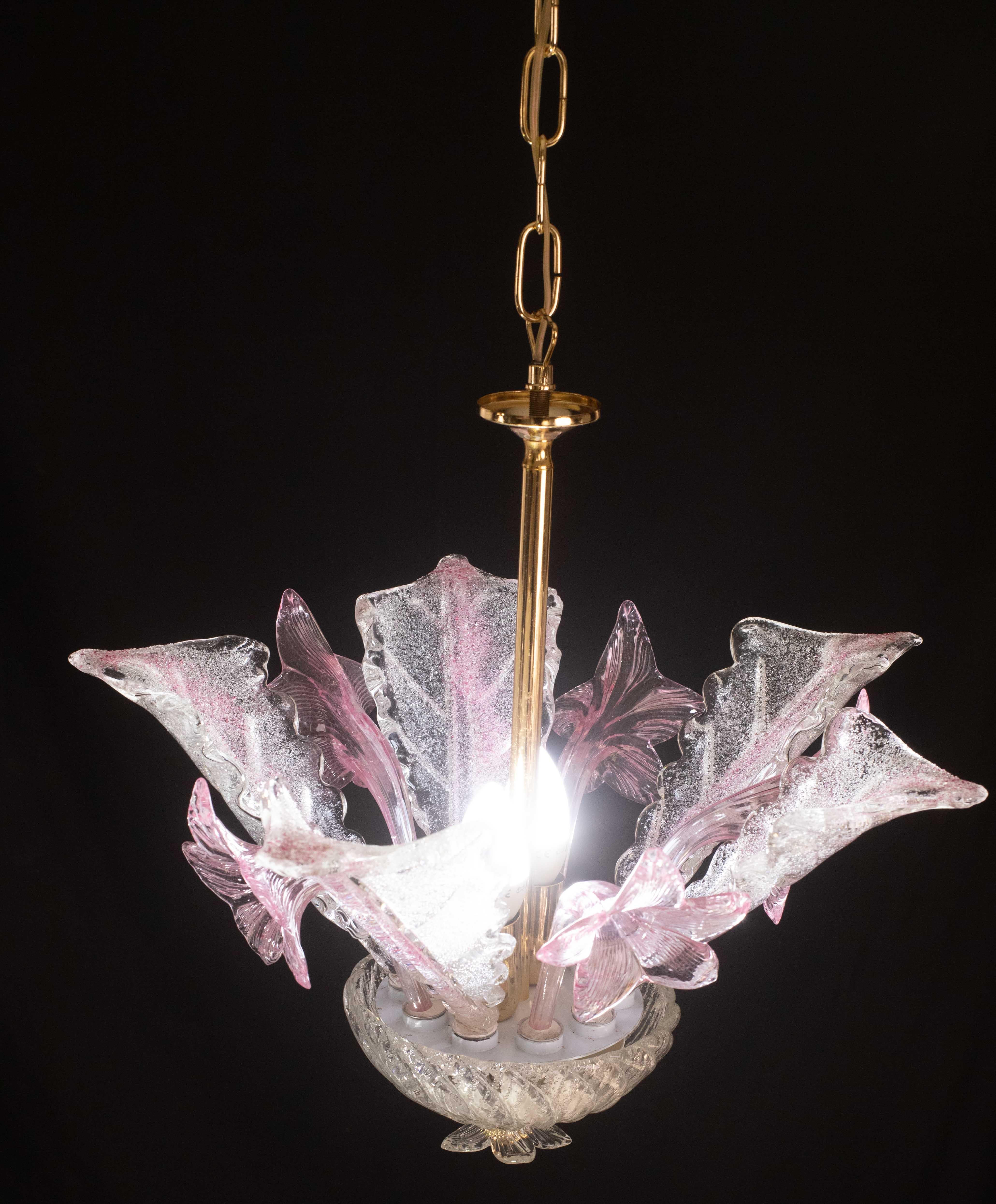 Charming Vintage Pink Flowers Murano Chandelier, 1970 For Sale 4
